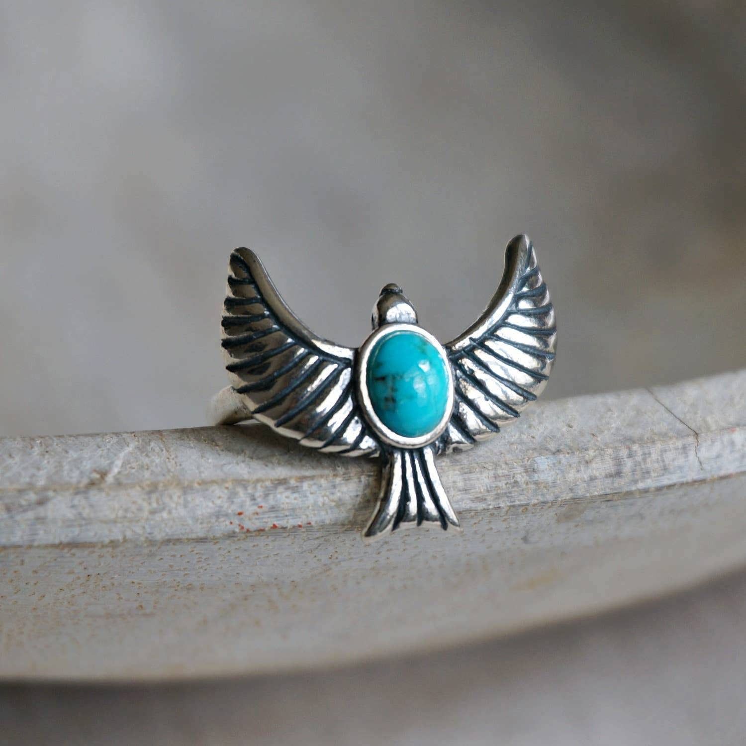 Other Eagle Emblem Turquoise Sterling Silver Ring – Handcrafted Na Size ONE SIZE - 2 Thumbnail