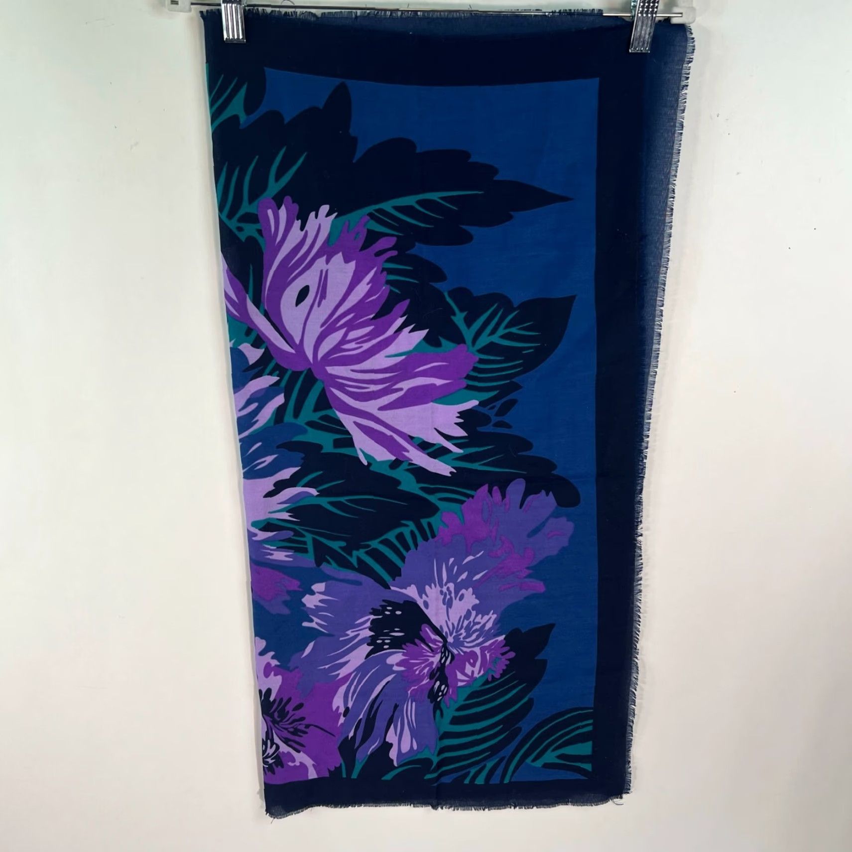 Vintage VINTAGE Scarf Mantilla Wrap Womens 31X31 in Floral Lace Fringe Purple Blue 90s Womens Size ONE SIZE - 5 Thumbnail