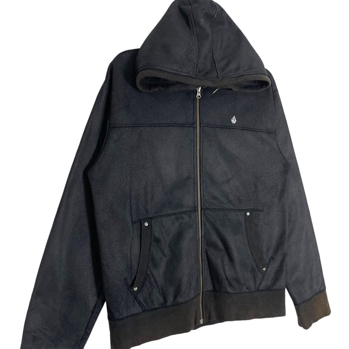 Volcom Vintage Volcom Faux Leather Jacket Hoodie Embroidered Logo Size US M / EU 48-50 / 2 - 2 Thumbnail