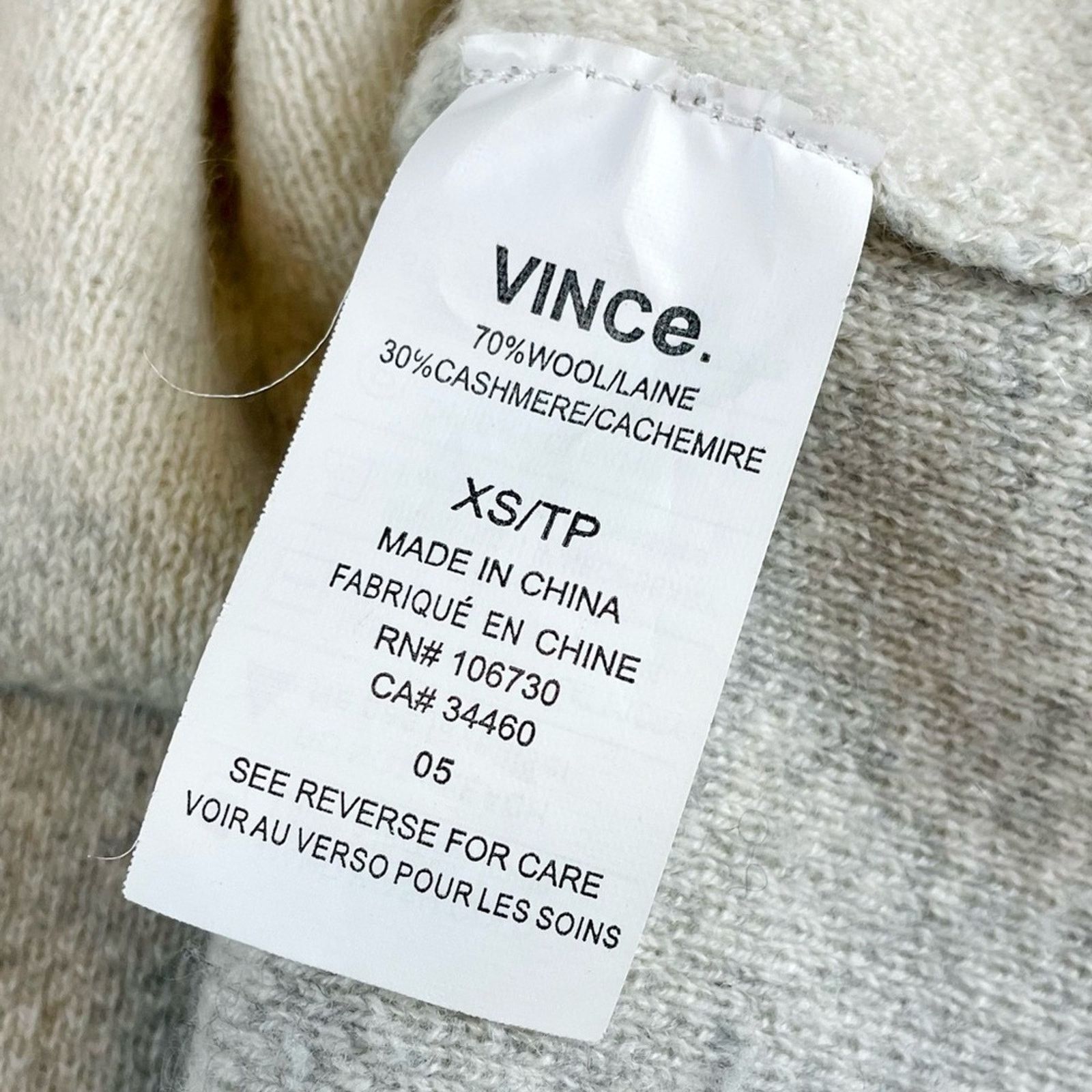 Vince VINCE • Cream/Grey Wool-Cashmere Oversized Knit Sweater Size XS / US 0-2 / IT 36-38 - 13 Thumbnail