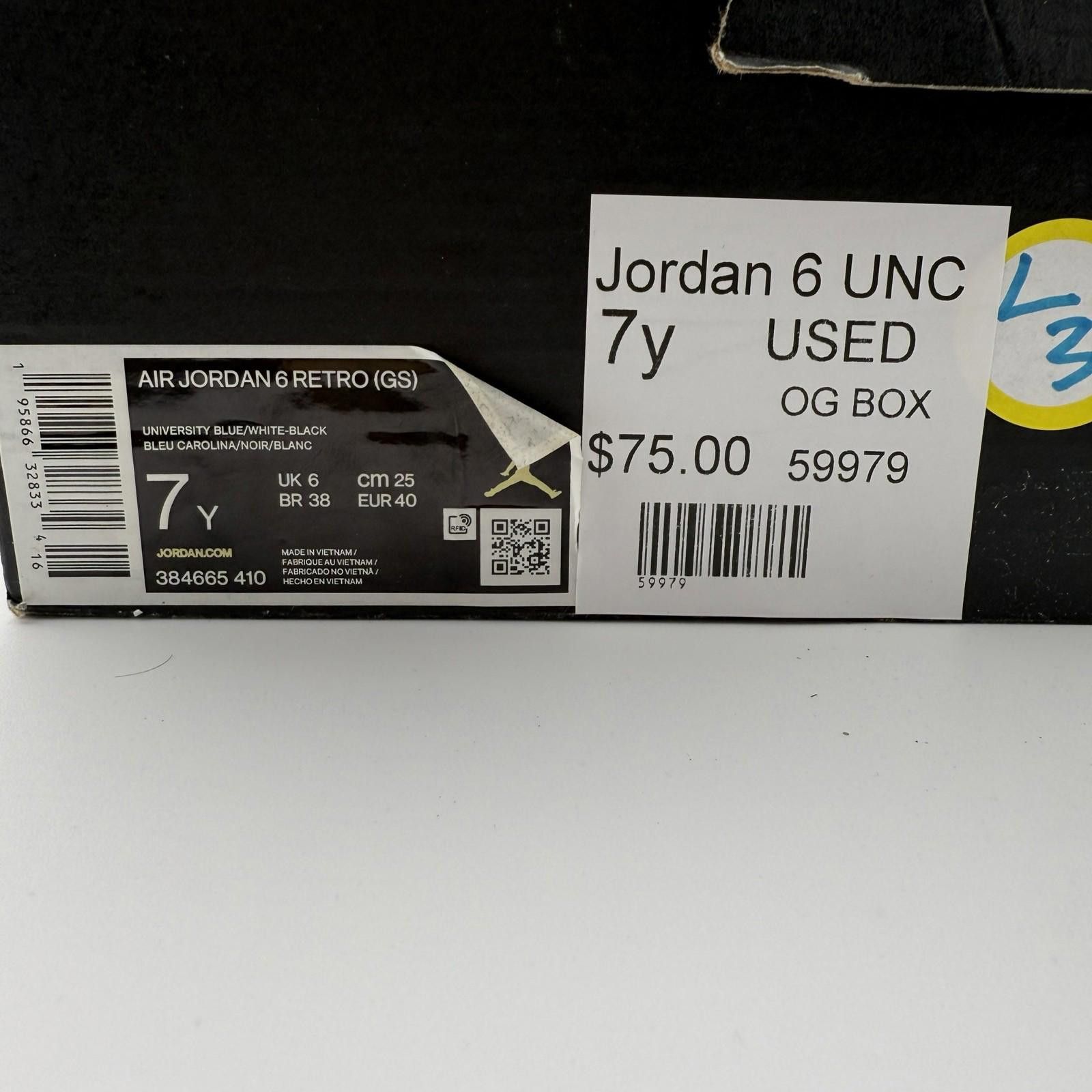 Jordan Brand Jordan 6 UNC 7Y Used 384665-410 Size US 7 / EU 40 - 10 Thumbnail