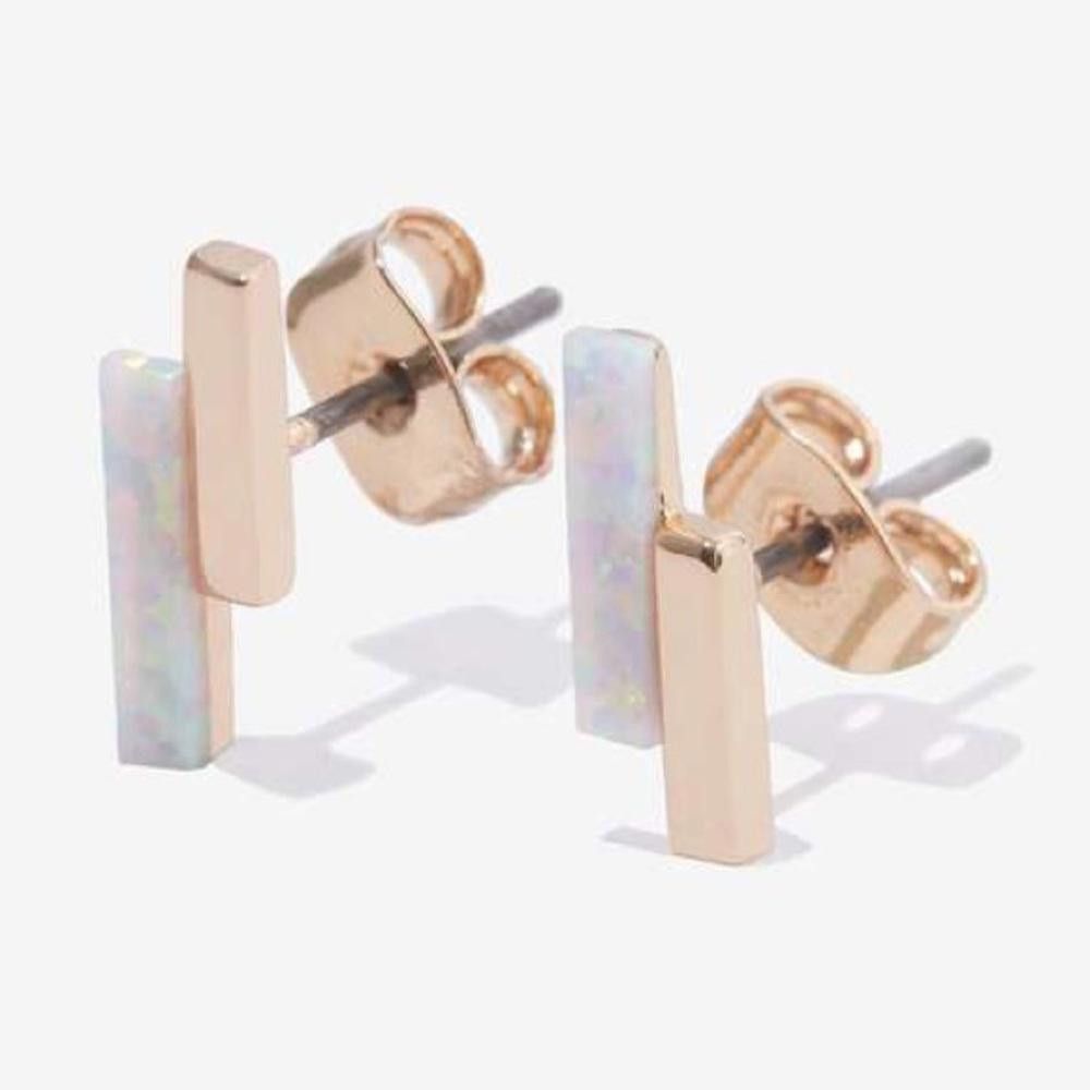 Designer ELIZABETH STONE Gold and Opal Mod Bar Stud Earrings NEW Size ONE SIZE - 1 Thumbnail