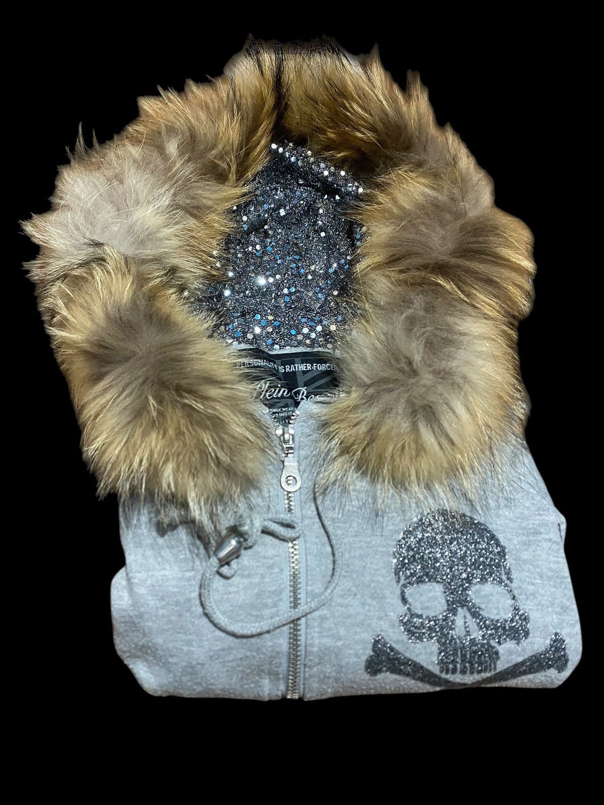 Japanese Brand 2000s Plein Beaute Glitter Skull baggy fur hoodie Size US L / EU 52-54 / 3 - 8 Thumbnail
