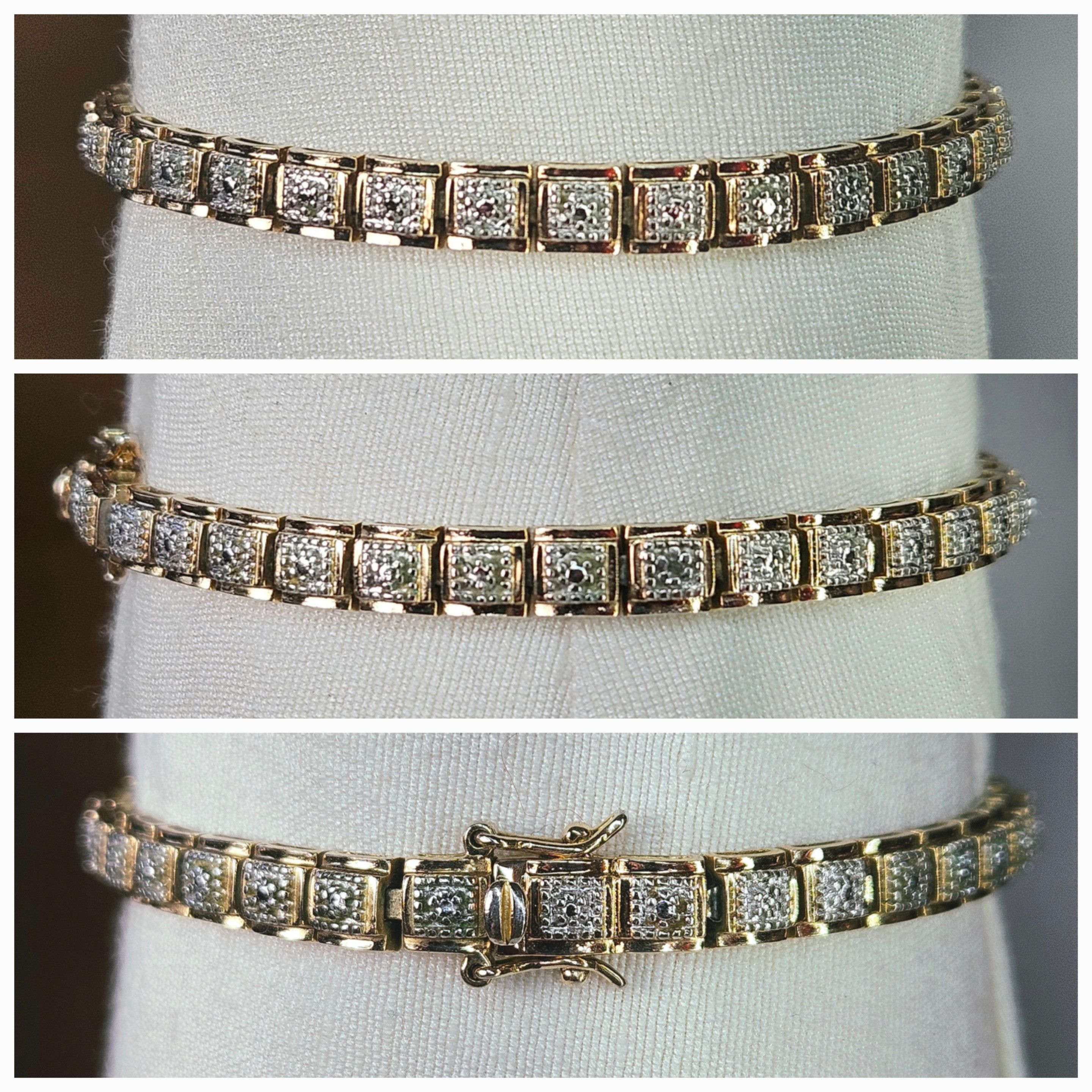 Other Tennis Bracelet 7.5" 925 Silver Gold Vermiel Square Link Size ONE SIZE - 13 Thumbnail