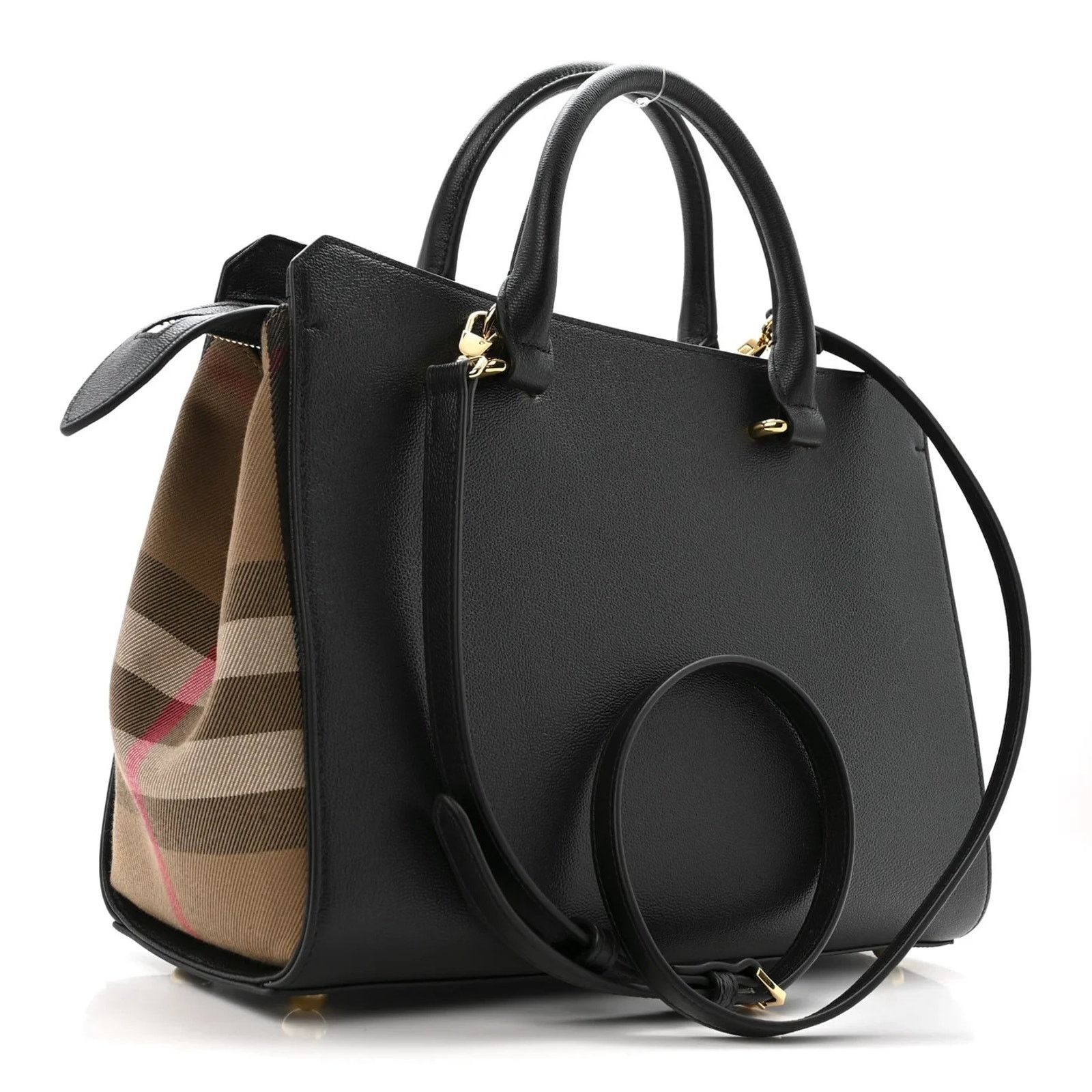Burberry BURBERRY BANWELL BLACK LEATHER CHECK CANVAS HOULDER BAG $2K Size ONE SIZE - 5 Thumbnail