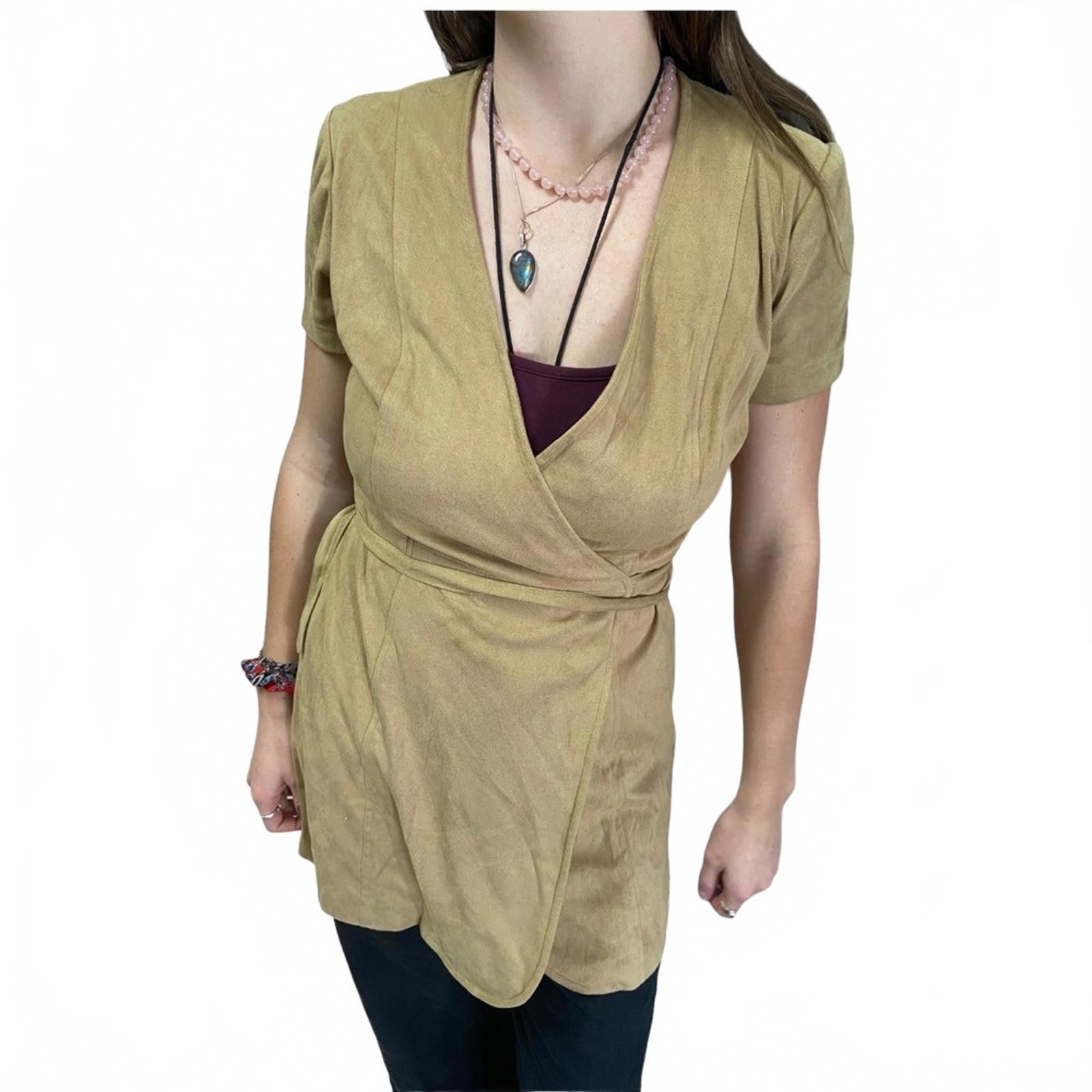 Designer 90s Wayne Rogers 6 Faux Suede Wrap Dress Size M / US 6-8 / IT 42-44 - 2 Thumbnail
