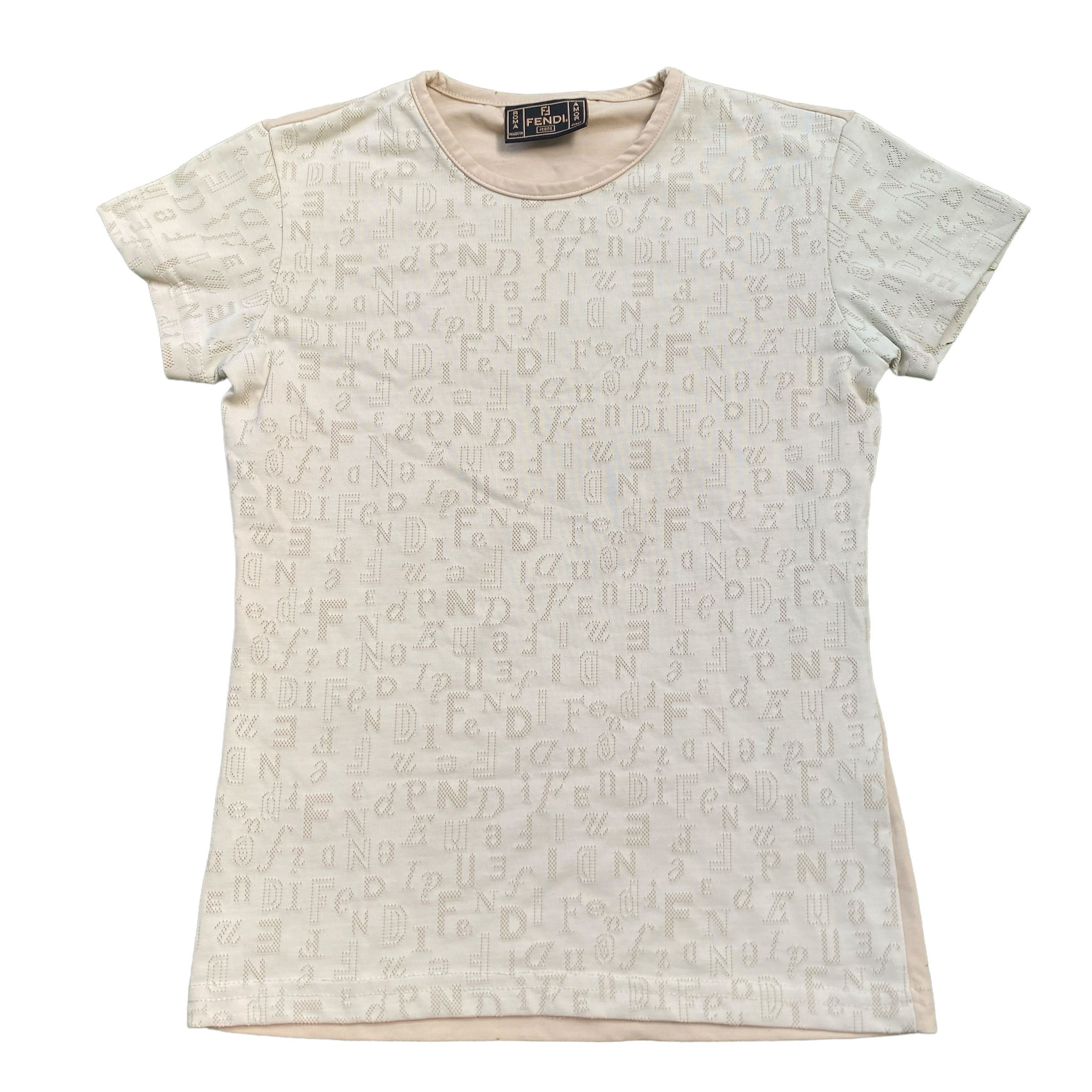 image of Fendi Monogram Tshirt in Cream, Women's (Size Large)