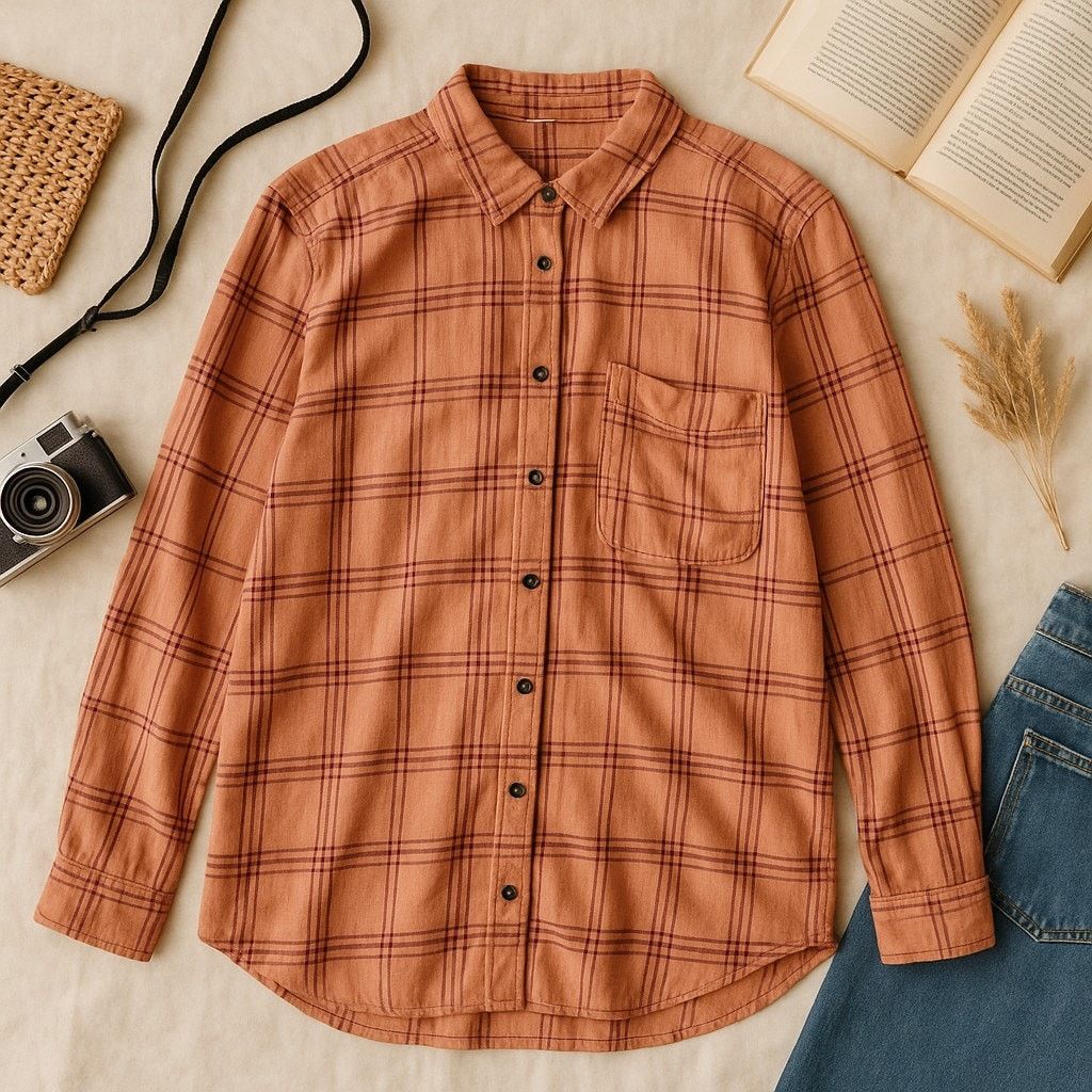Free People Free People Linen No Limit Shirt Orange Plaid Longline M Size M / US 6-8 / IT 42-44 - 2 Thumbnail