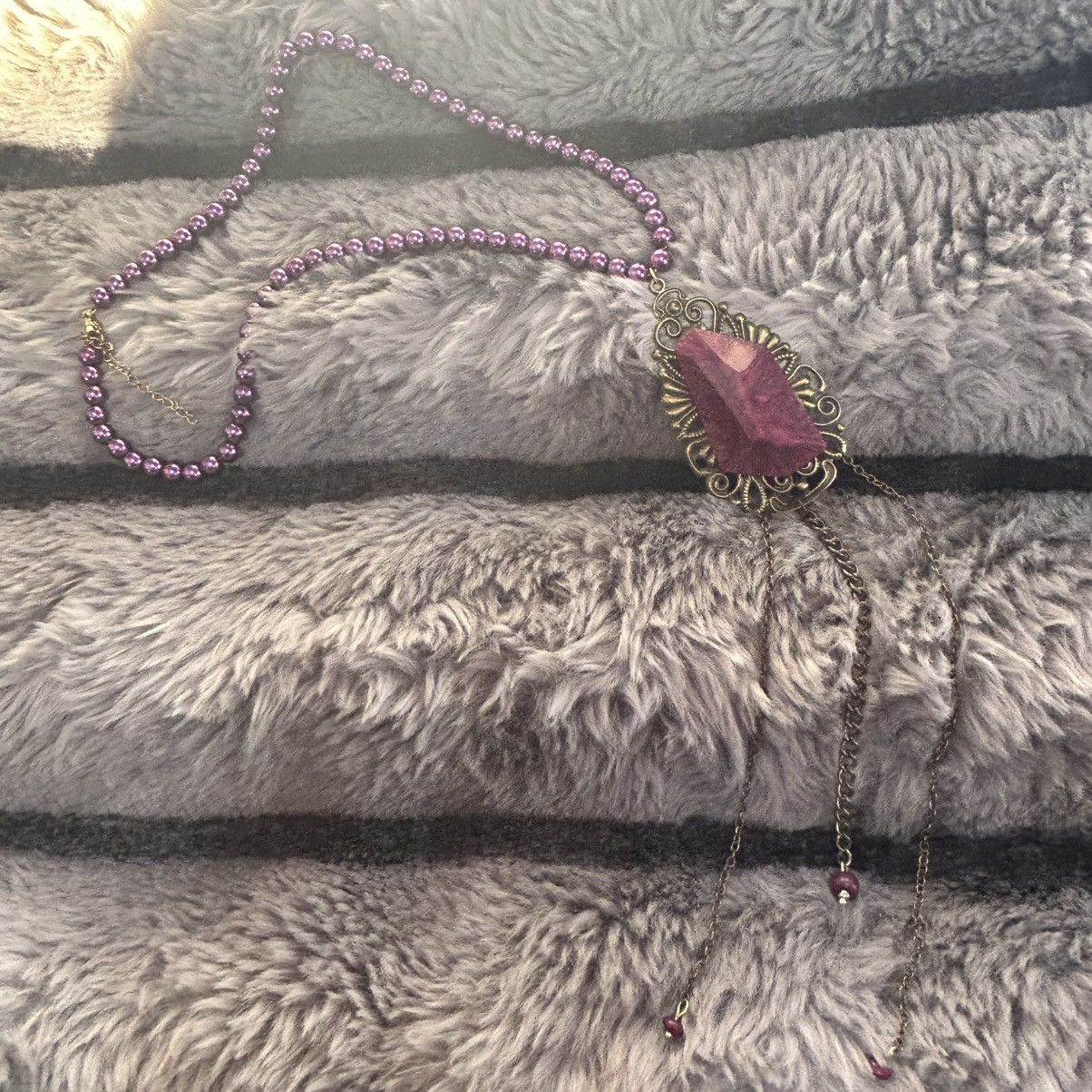 Handmade Handcrafted purple faceted high dome brass filigree necklace Size ONE SIZE - 8 Thumbnail