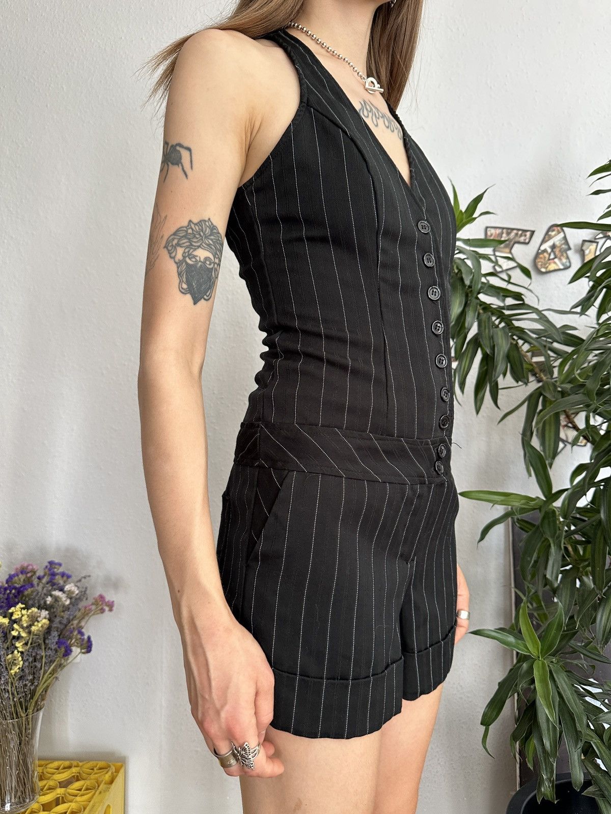 Beauty Beast × Japanese Brand Office Siren Stripe Corporative Sexy Overalls Button Up Size 28" / US 6 / IT 42 - 5 Thumbnail