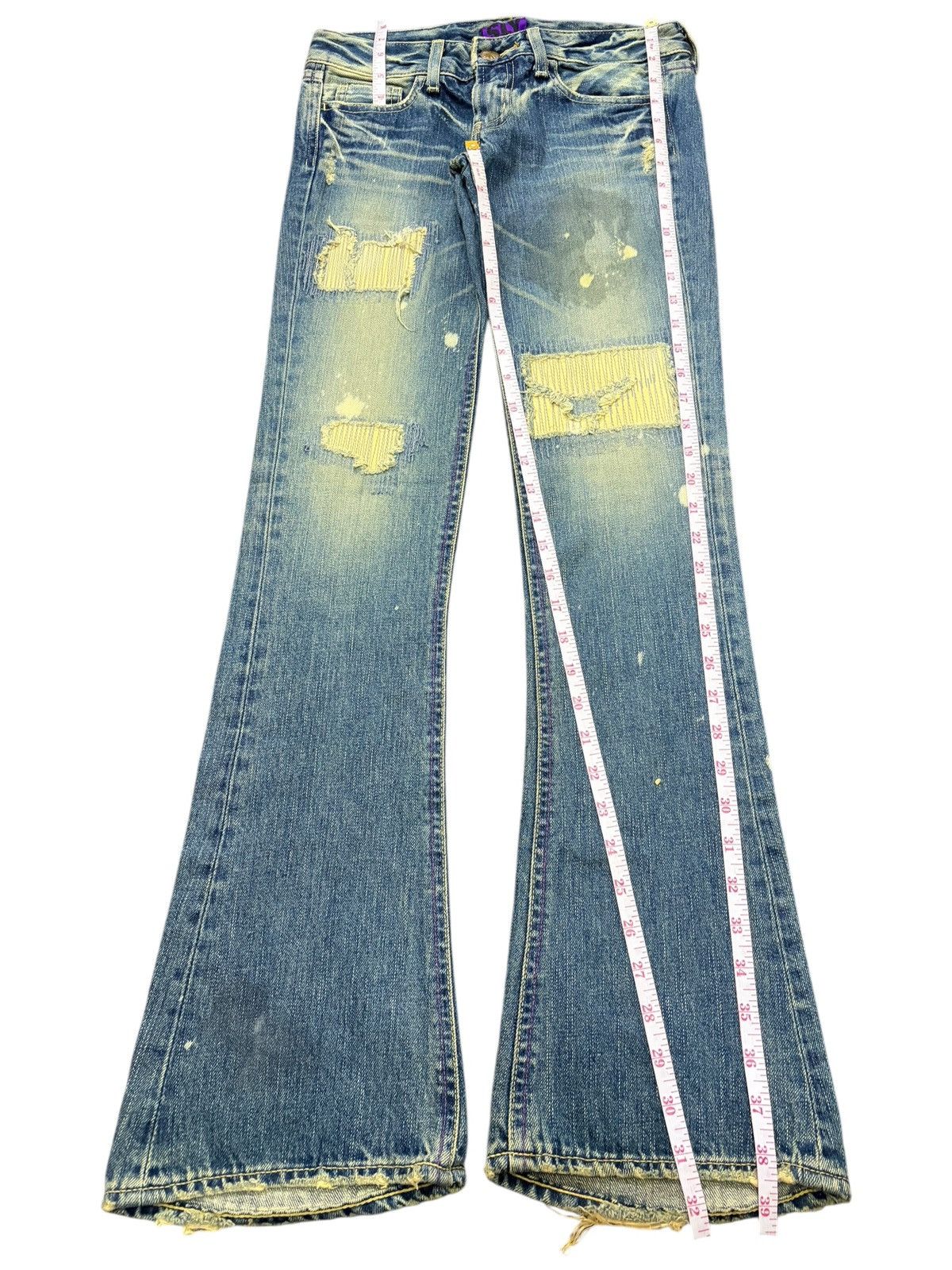 SLY Vintage Japanese Sly Sashiko Distress Low Rise Flare Jeans Size 28" / US 6 / IT 42 - 7 Thumbnail