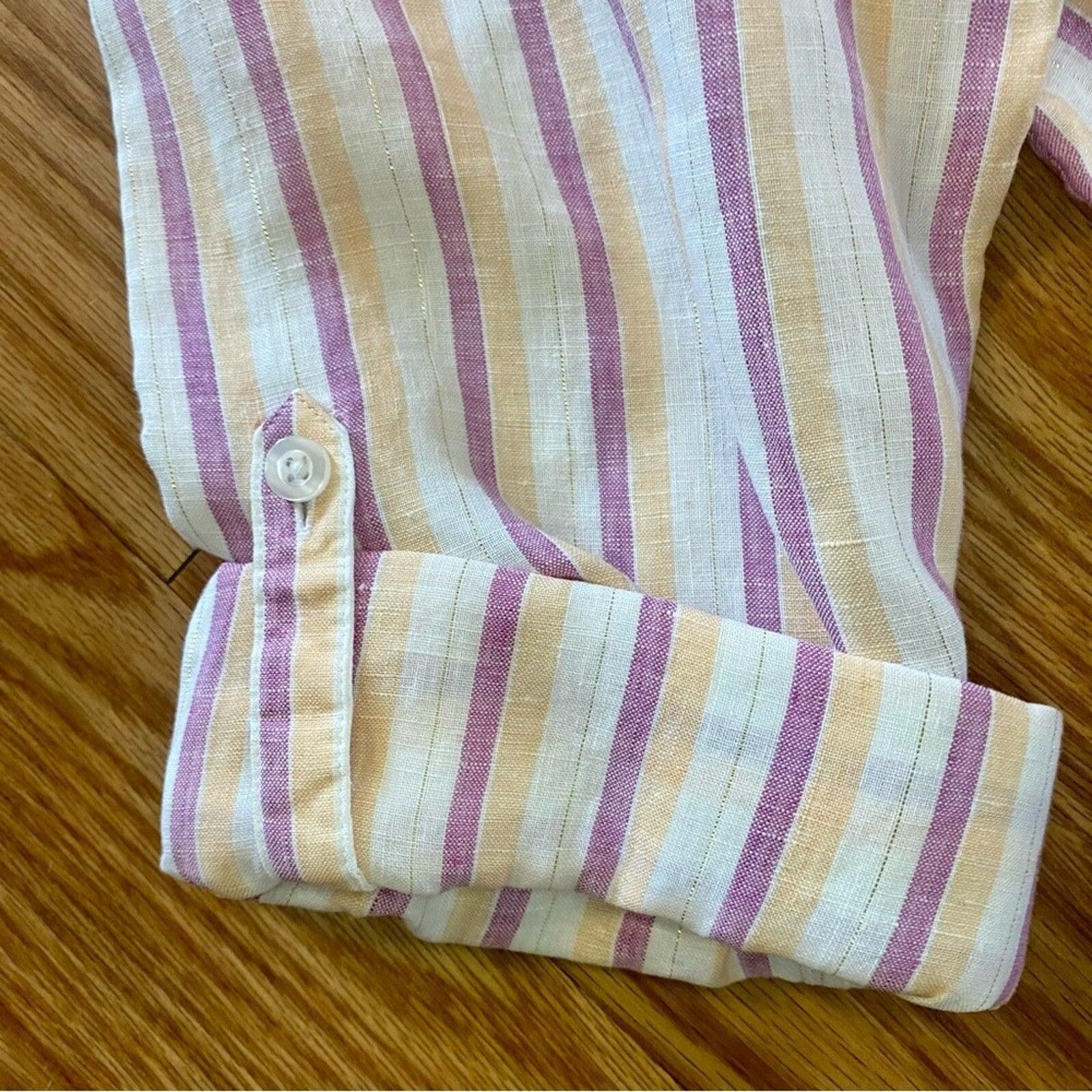 Chicos Chicos Striped Orange Linen Button-up Top Womens XLarge 16 Size XL / US 12-14 / IT 48-50 - 7 Thumbnail