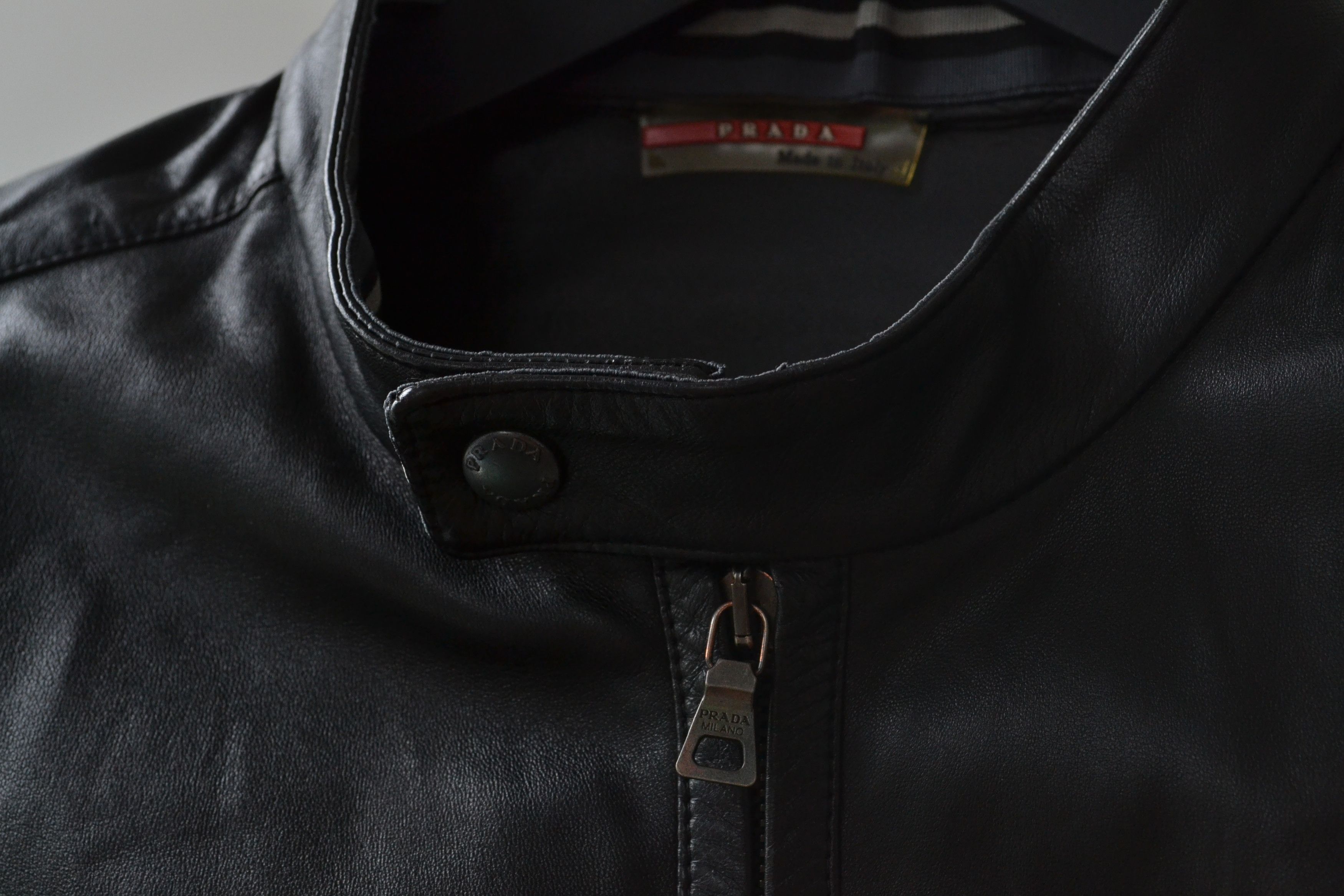 Prada 🔴 PRADA Leather Jacket Black Zip Bomber Pockets Nylon Size US M / EU 48-50 / 2 - 8 Thumbnail