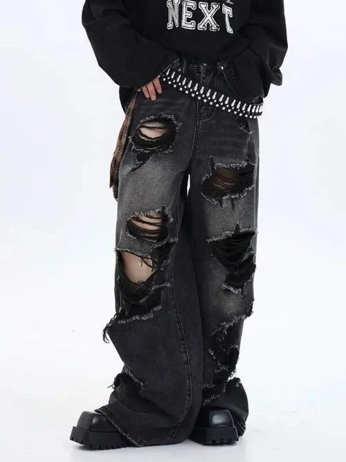 Jean OPIUM Gothic ripped distressed jeans Y2K Size US 32 / EU 48 - 1 Thumbnail