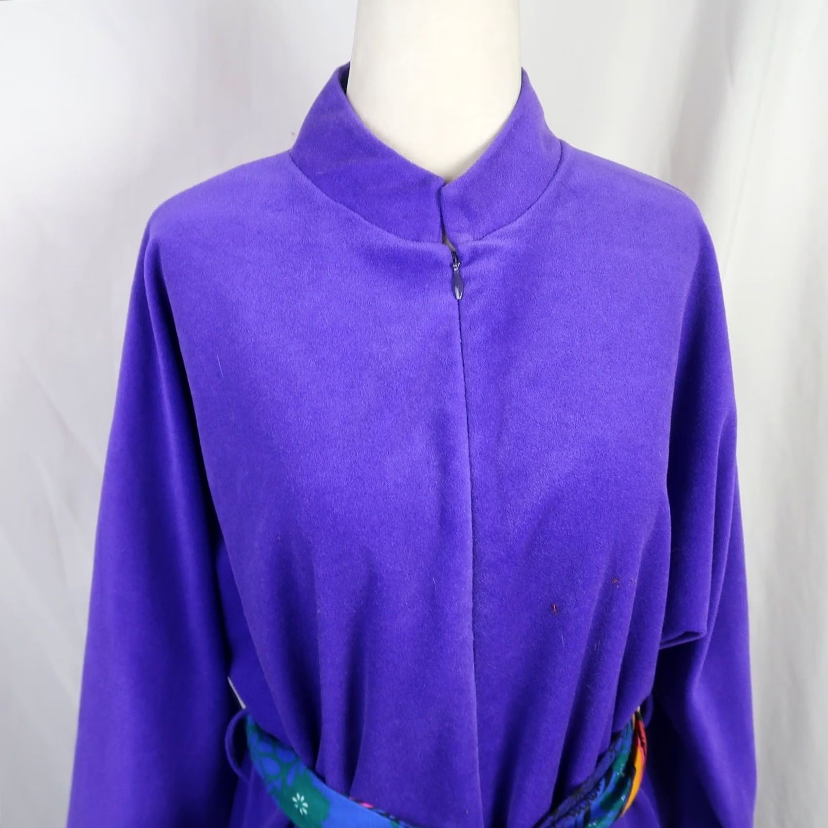Vintage VINTAGE 80s Royal Purple Fleece Zip Front Long Robe M Women Size ONE SIZE - 2 Thumbnail