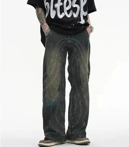 Japanese Brand Y2K Painted Circle Striped Baggy Jeans Size US 32 / EU 48 - 5 Thumbnail