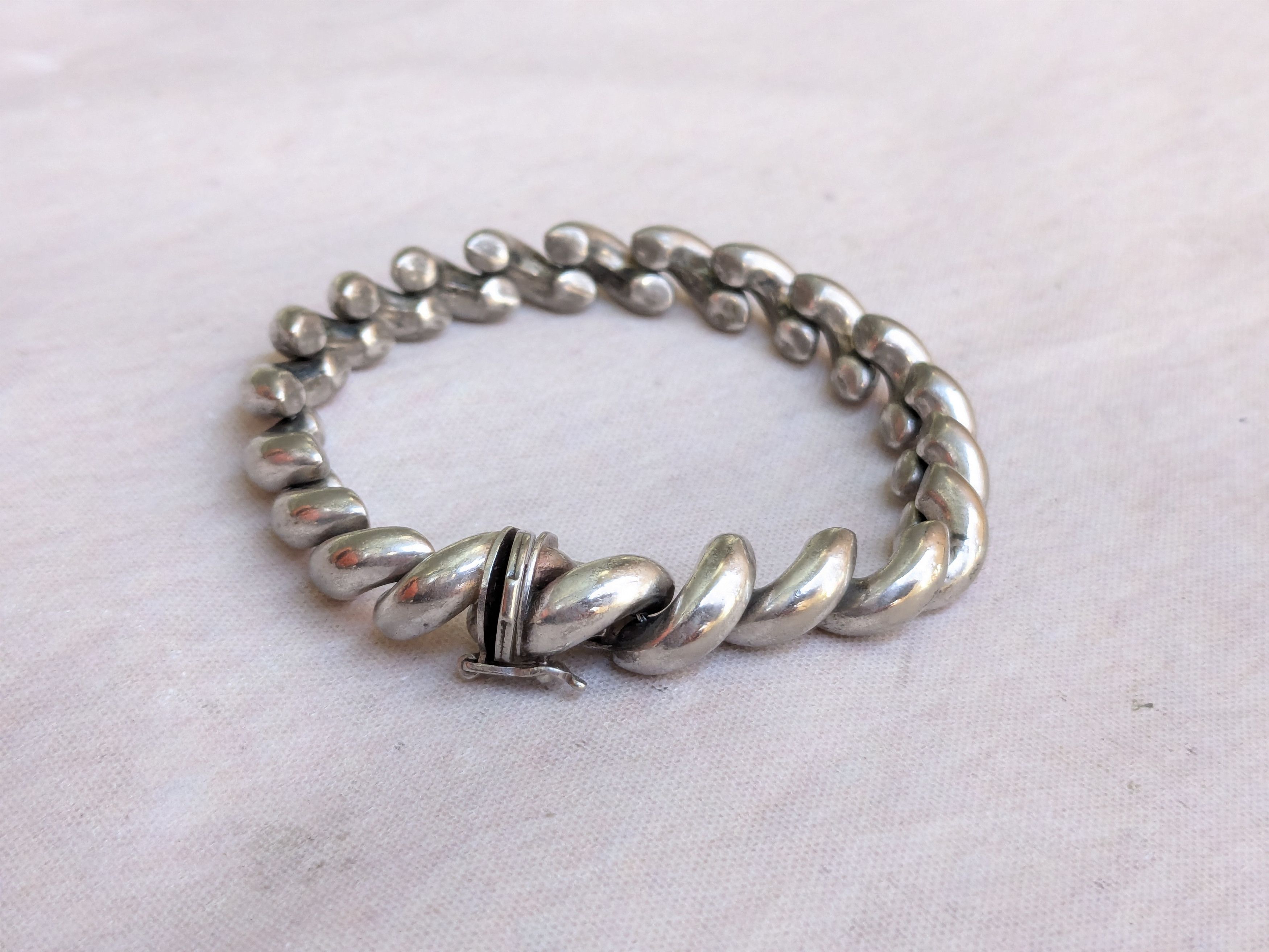Vintage Vintage Sterling Silver Bracelet San Marcos Macaroni 7 Size ONE SIZE - 5 Thumbnail