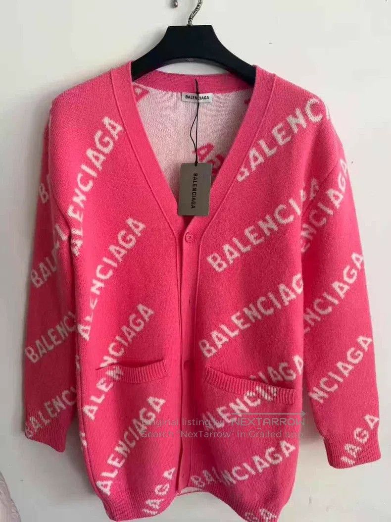 Balenciaga Balenciaga Pink Barrage Logo Wool Cardigan Size US XS / EU 42 / 0 - 1 Thumbnail