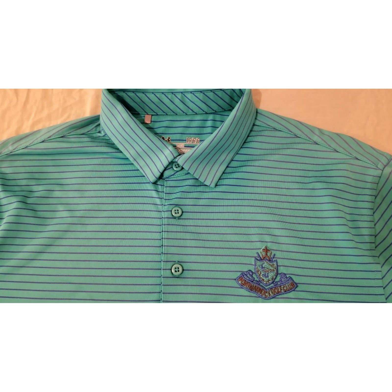 Under Armour Mens Under Armour Polo Shirt L Large Green Stripes Athletic Golf Size US L / EU 52-54 / 3 - 2 Thumbnail