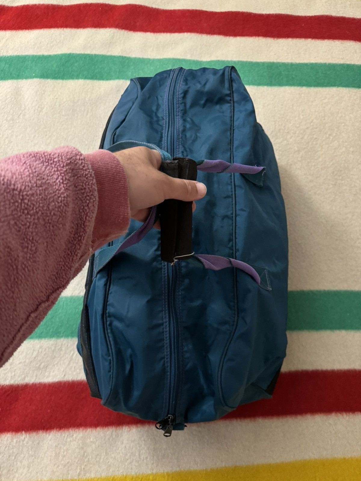 Nike × Vintage Vintage 80s 90s Purple Teal Aqua Nike Jumbo Duffle Bag BRS Size ONE SIZE - 14 Thumbnail