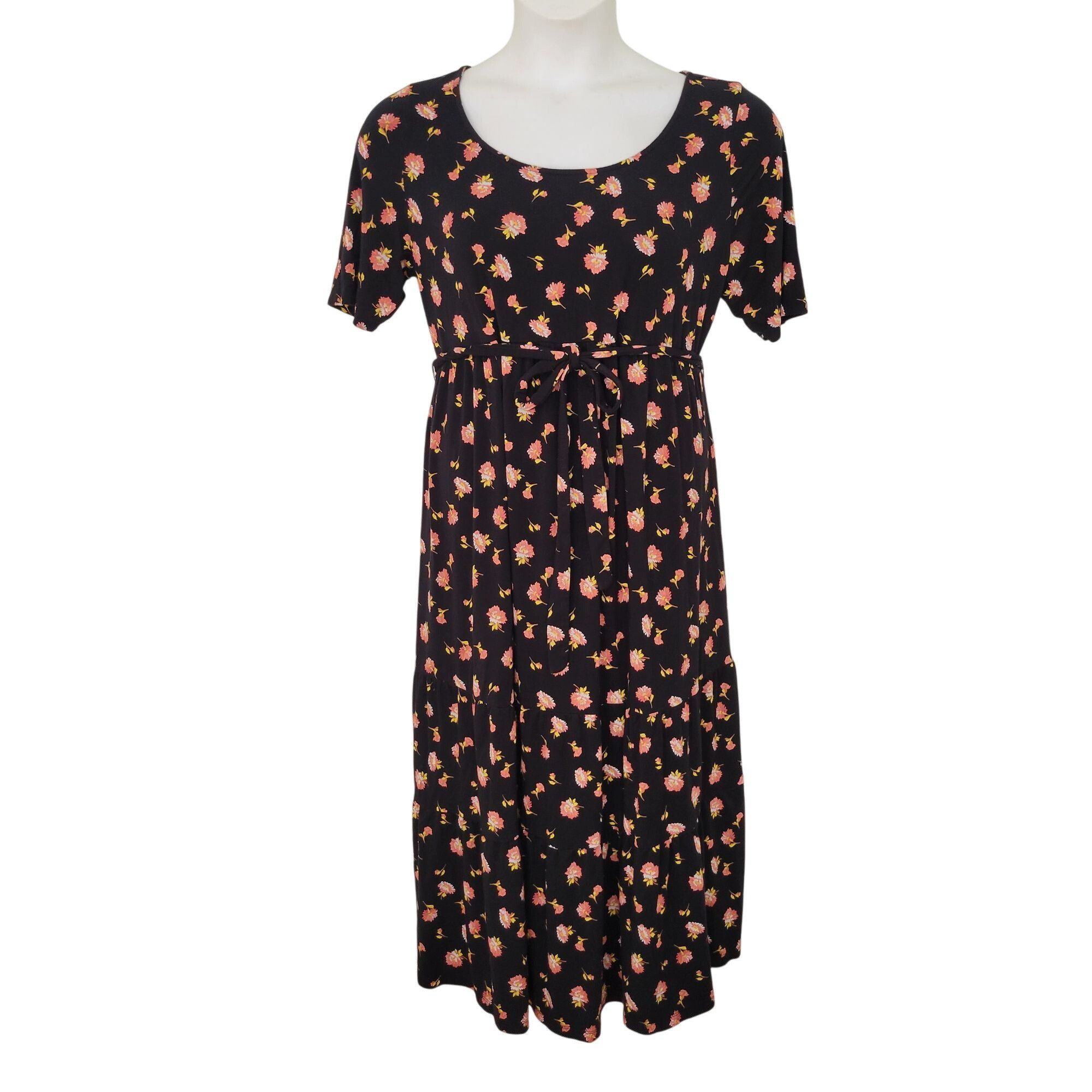 Vintage Ingrid Isabel Maternity Black Floral Midi Dress With Tie Wai Size M / US 6-8 / IT 42-44 - 1 Thumbnail