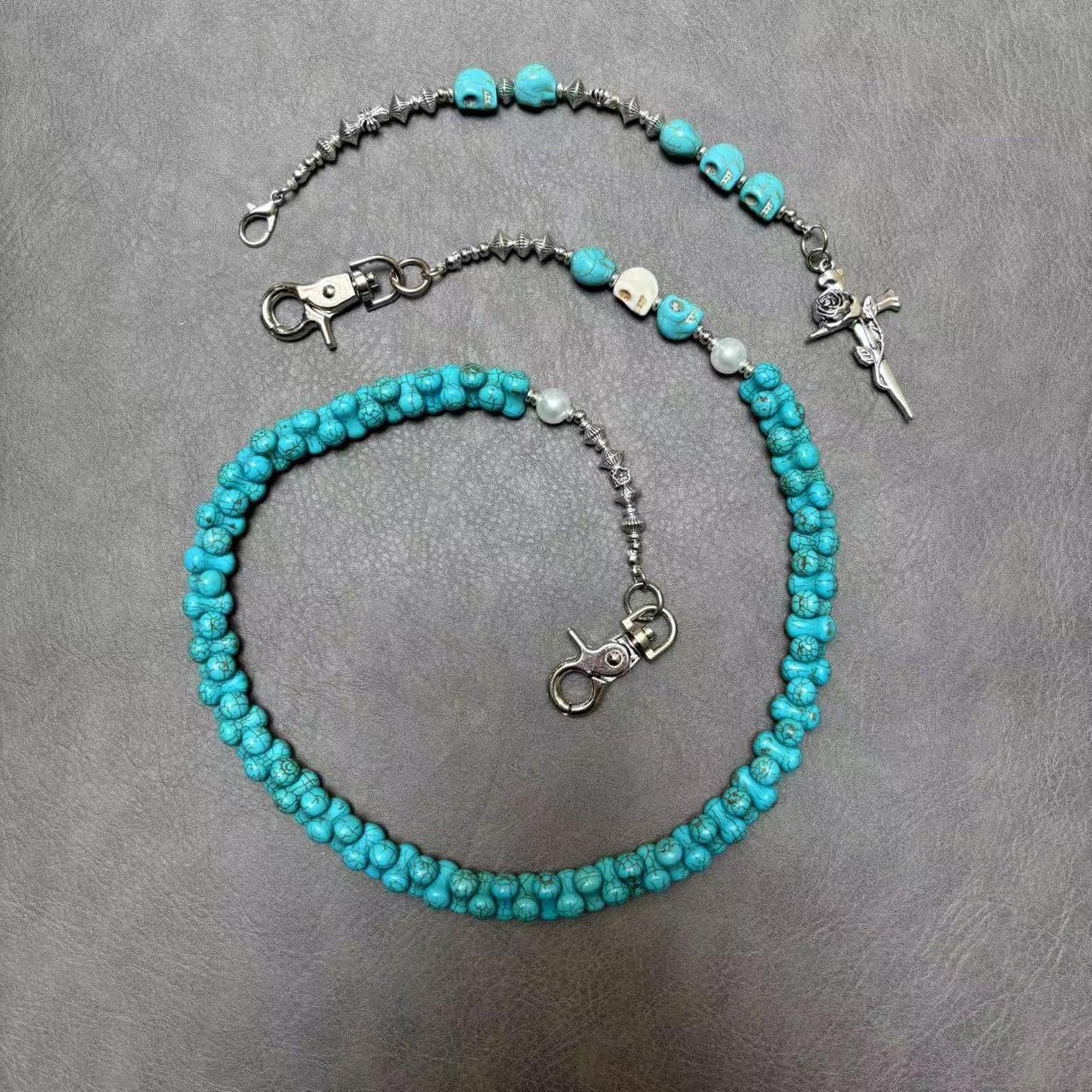 Jewelry Turquoise Beaded Chain with Skull Jewelry Size ONE SIZE - 4 Thumbnail