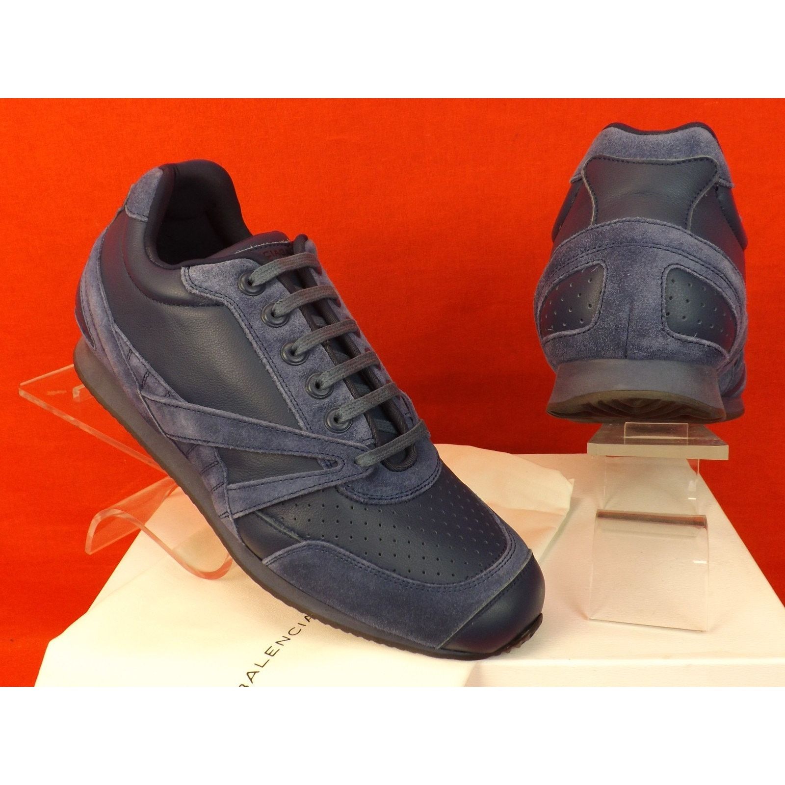 Balenciaga BALENCIAGA BLUE LEATHER SUEDE LOGO SNEAKERS TRAINERS 40 $495 Size US 10 / IT 40 - 6 Thumbnail