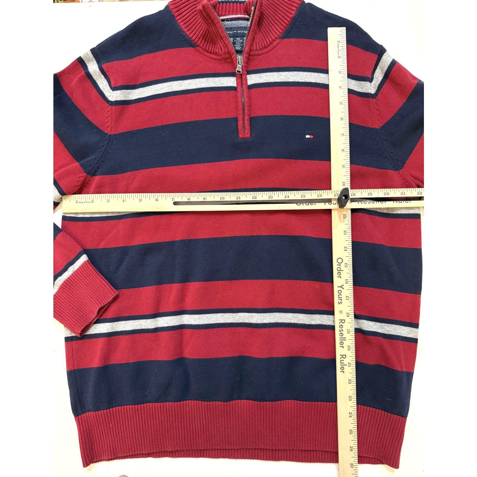 Tommy Hilfiger Tommy Hilfiger Sweater Mens 2XL Red Navy Striped 1/4 Zip Size US XXL / EU 58 / 5 - 3 Thumbnail