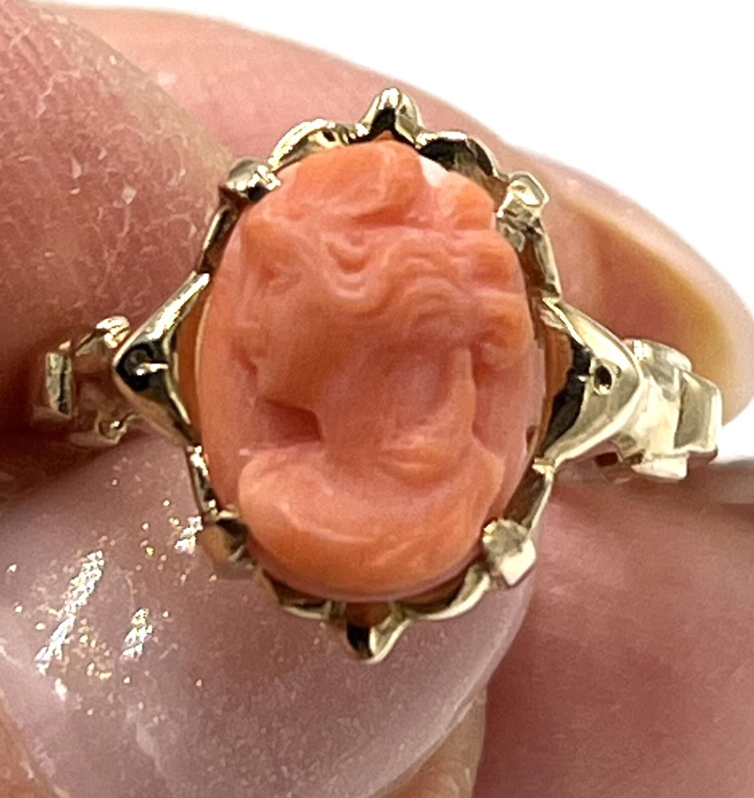 Other NWT 10K Gold Left-Facing Pink Coral Cameo Ring Size ONE SIZE - 9 Thumbnail
