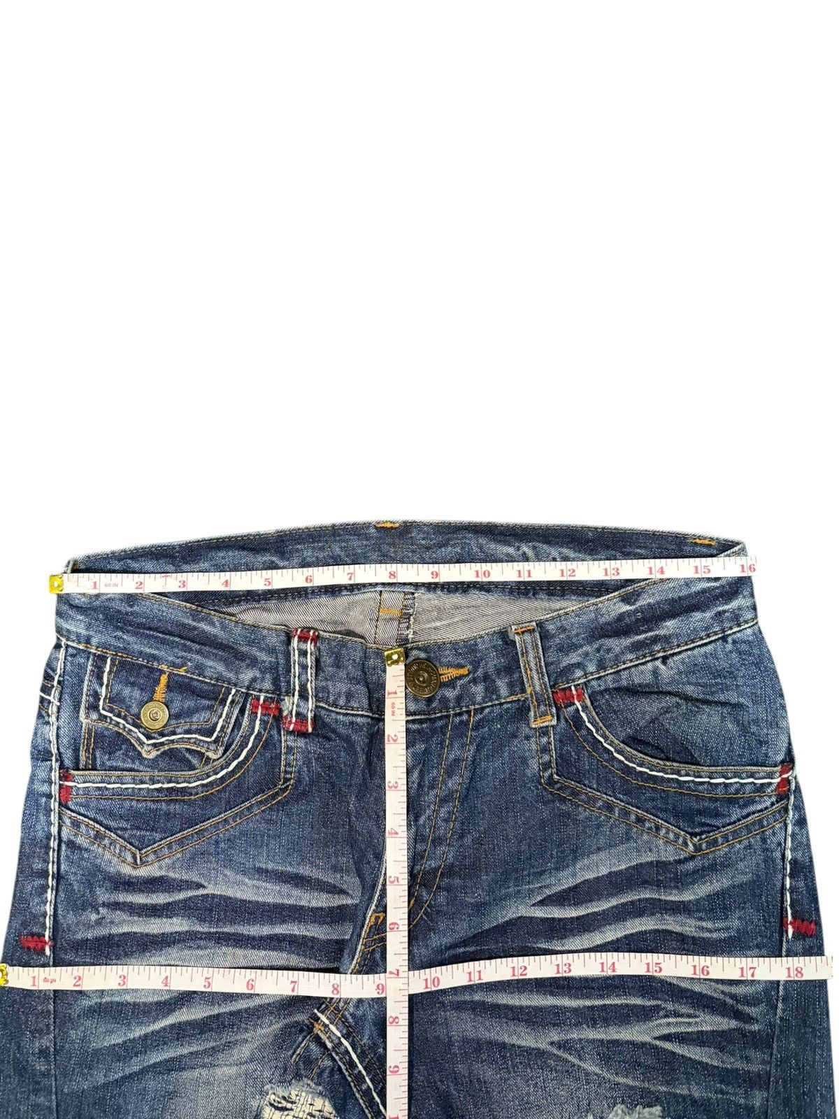 Tornado Mart Vintage Rattle Trap Sashiko Distress Curved Flare Jeans Size 32" / US 10 / IT 46 - 6 Thumbnail