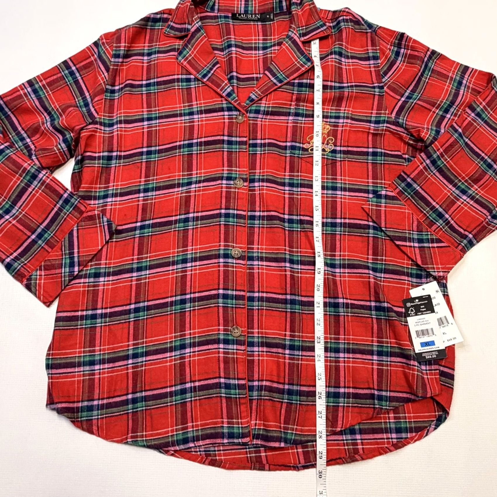 Ralph Lauren Lauren Ralph Lauren Pajama Shirt Womens XL Red Plaid Leopard Collar Sleep Top Size XL / US 12-14 / IT 48-50 - 4 Thumbnail