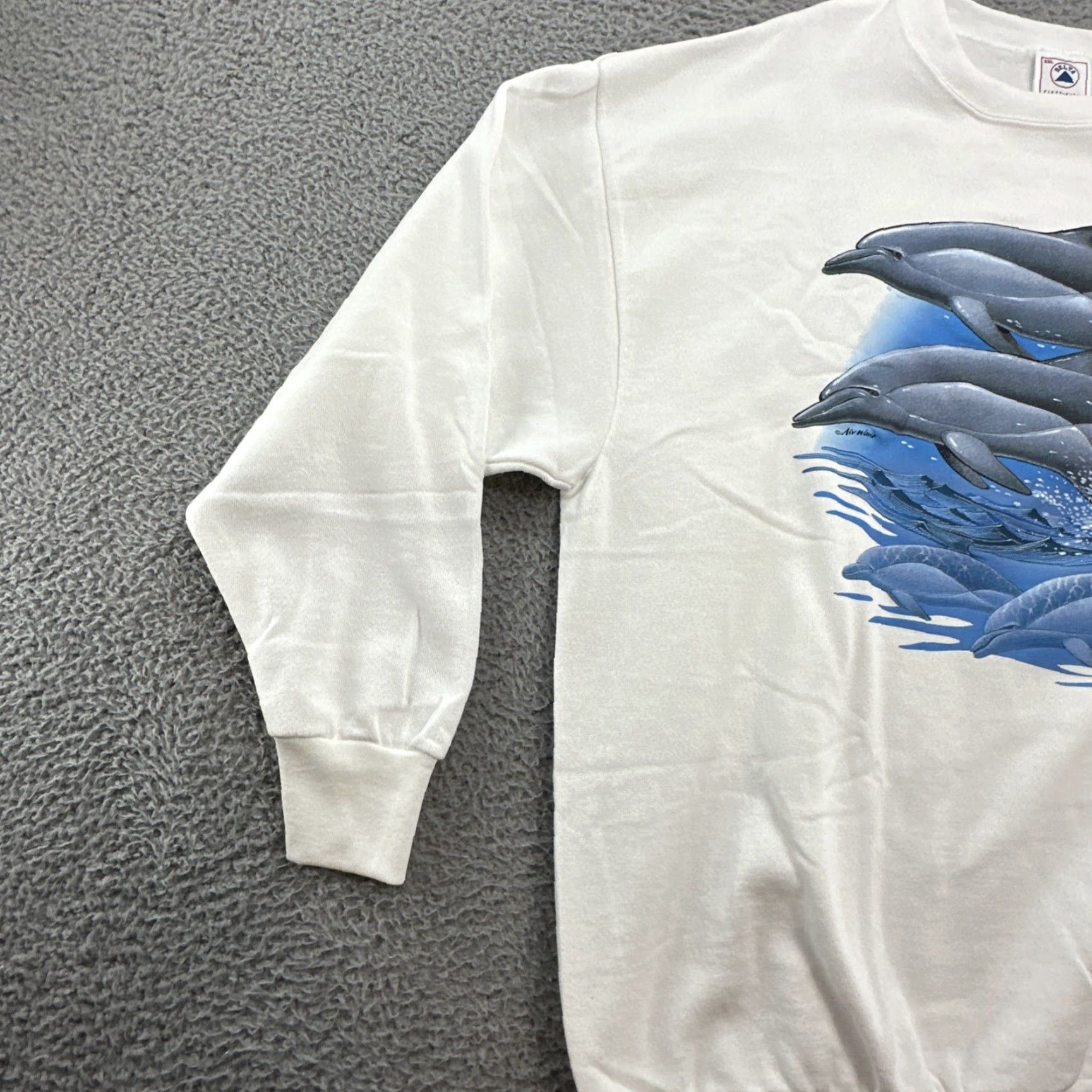 Delta VINTAGE 90s Dolphins Waves Airwaves Sweatshirt Men 2XL White Pullover Size US XXL / EU 58 / 5 - 6 Thumbnail