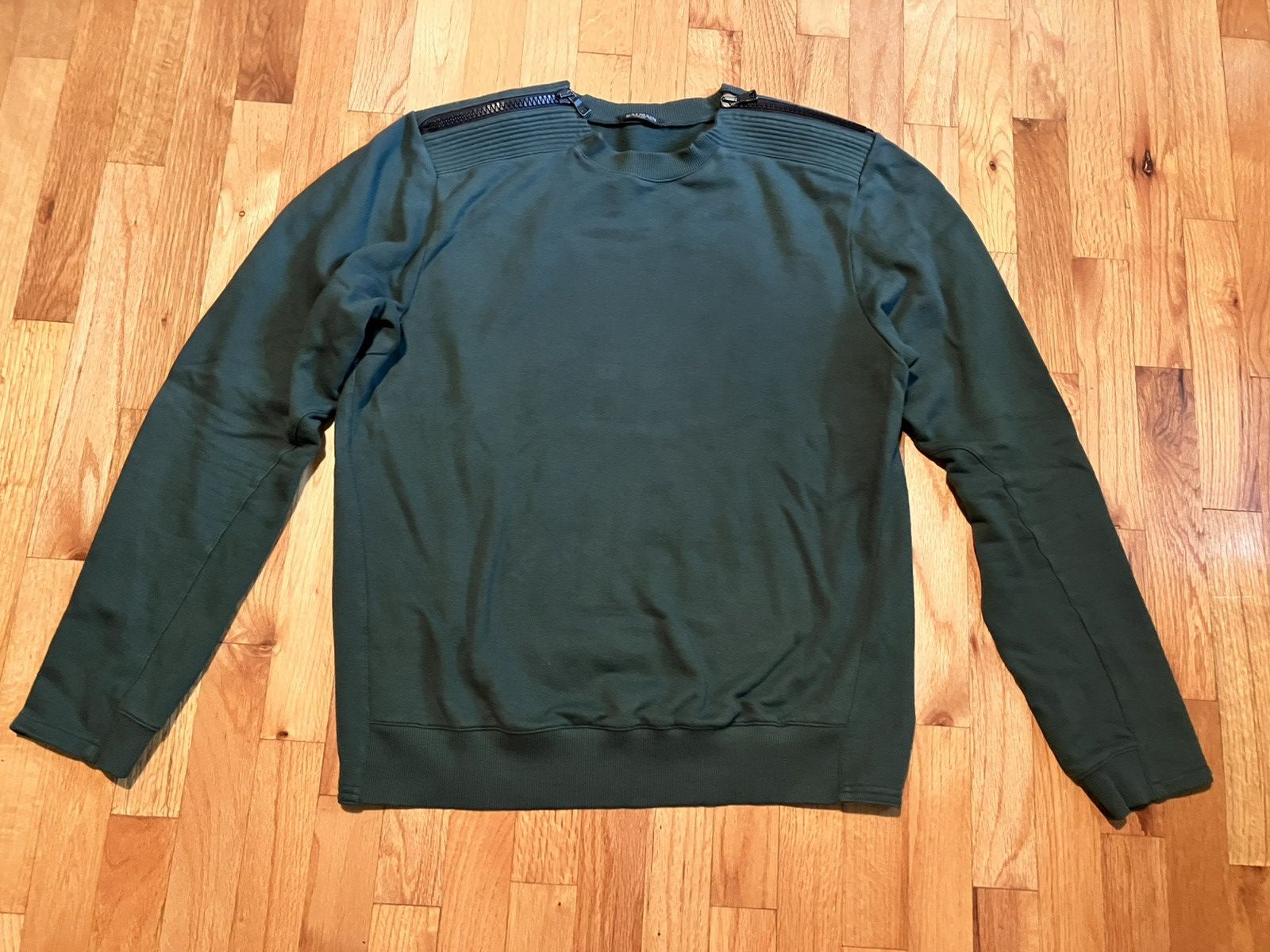 Balmain AW13 Zip Shoulder Biker Crewneck Sweatshirt Forest Green Size US L / EU 52-54 / 3 - 1 Thumbnail