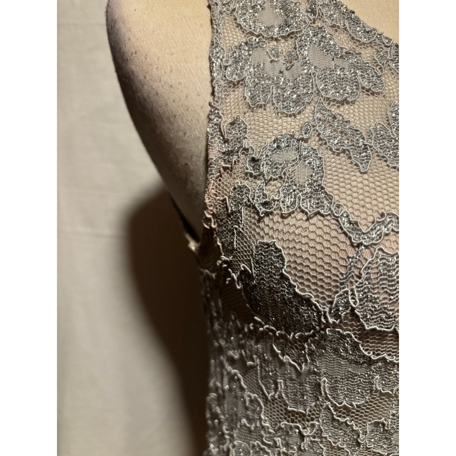 Vintage Lew Magram Vtg Silver Stretch Lace Top Cami Scallop Bottom Size M / US 6-8 / IT 42-44 - 3 Thumbnail