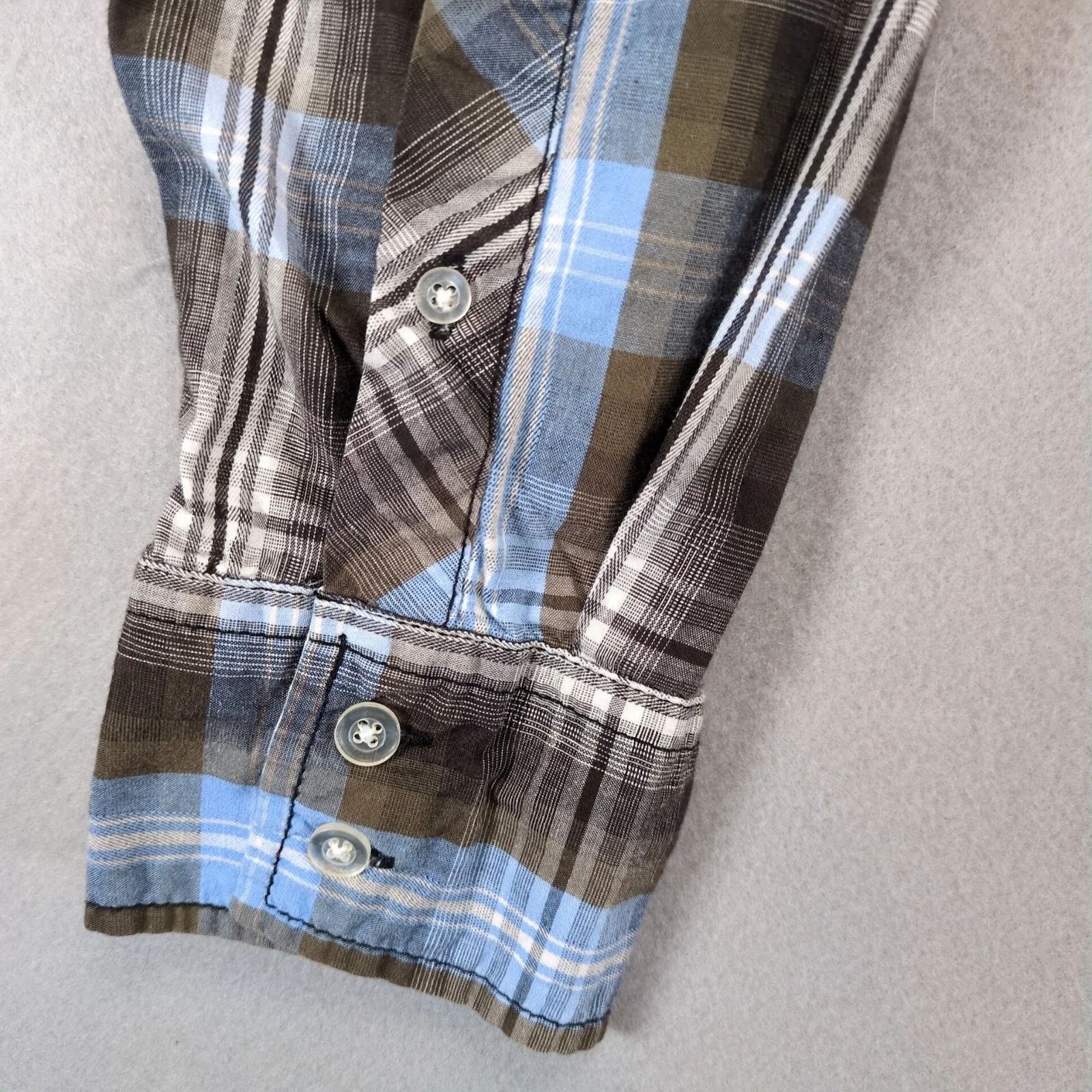Carbon Carbon Blue Brown Plaid Cotton Button Up Shirt Men's L Size US L / EU 52-54 / 3 - 8 Thumbnail