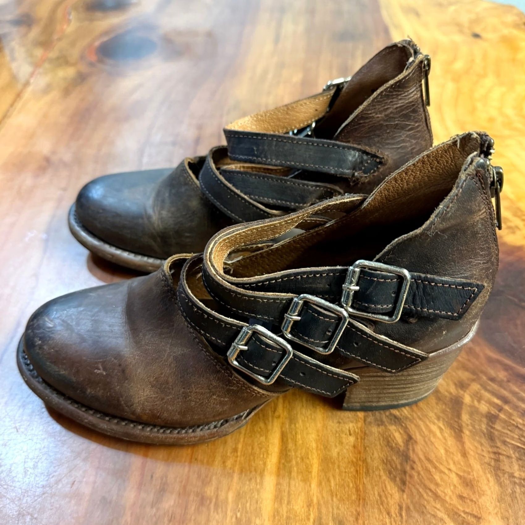 FREEBIRD Freebird by Steven Bootie Dawson 3 Straps Zip Moto Ankle Boots Women Brown Leather 8 US Vintage No Size US 9 / IT 39 - 3 Thumbnail