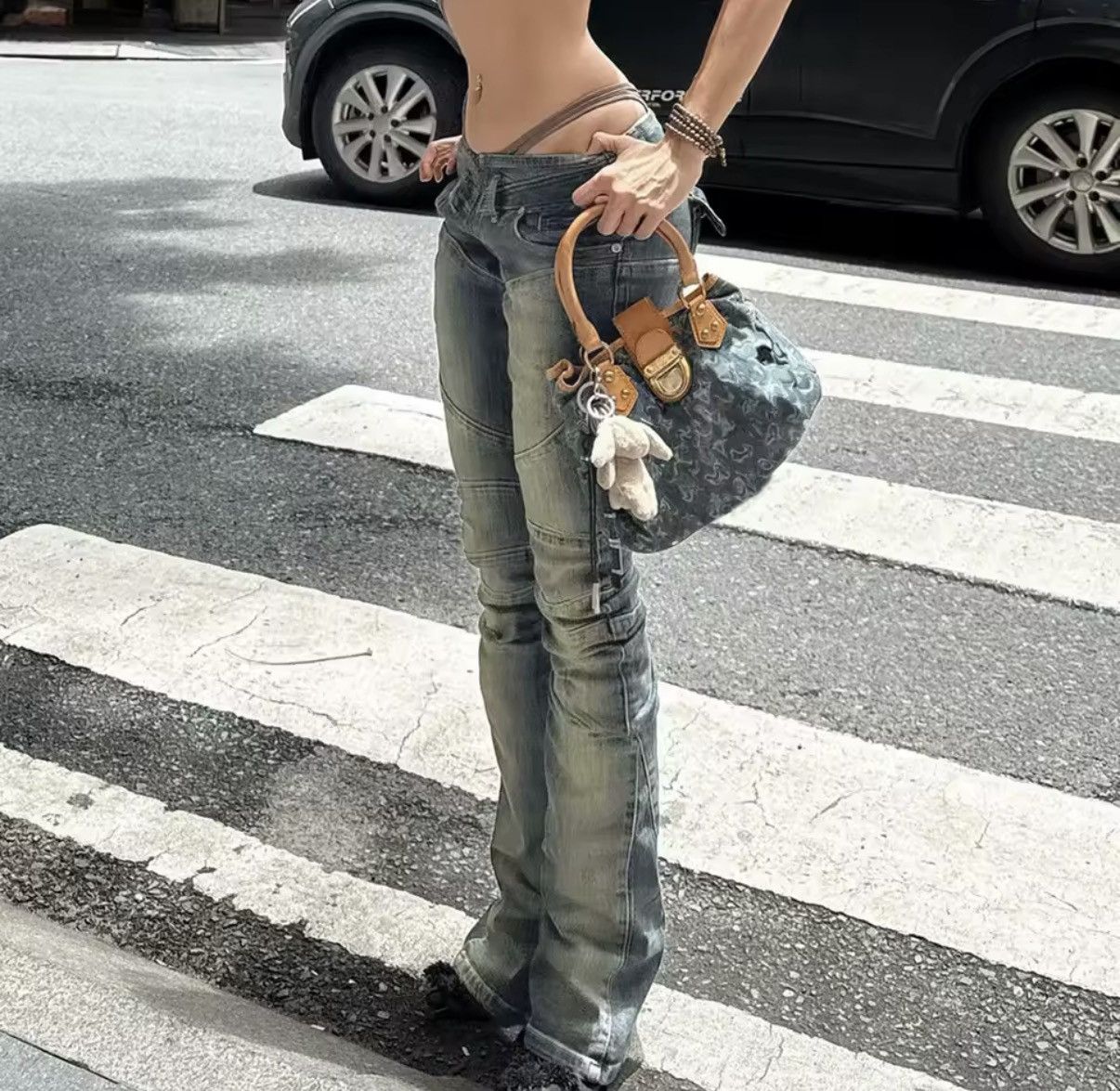 Japanese Brand Y2K Distressed Slim Fitting Low Waist Jeans Retro Size 31" - 2 Thumbnail