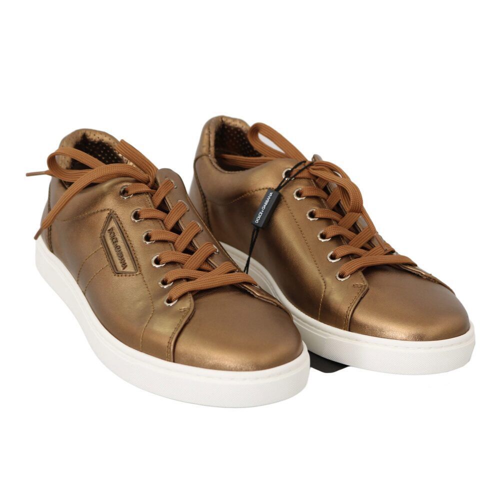 Dolce & Gabbana Dolce & Gabbana Golden Metallic Leather Sneakers Size US 6 / EU 39 - 7 Thumbnail