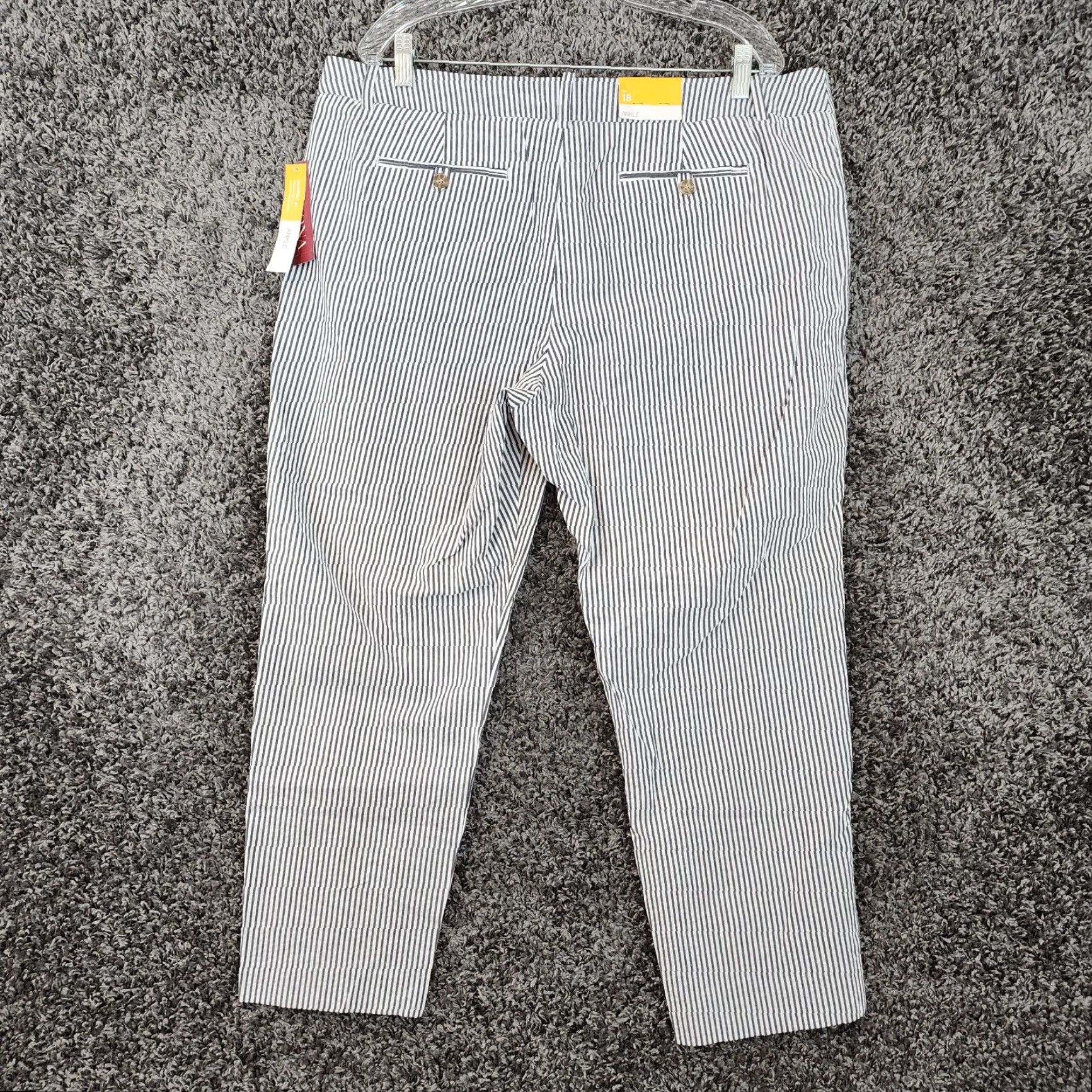 Merona Merona Pants Striped Chino Women 18 Plus Gray White Mid Rise Straight Hip Thigh Ankle 27in Women Size 40" / US 18 - 5 Thumbnail