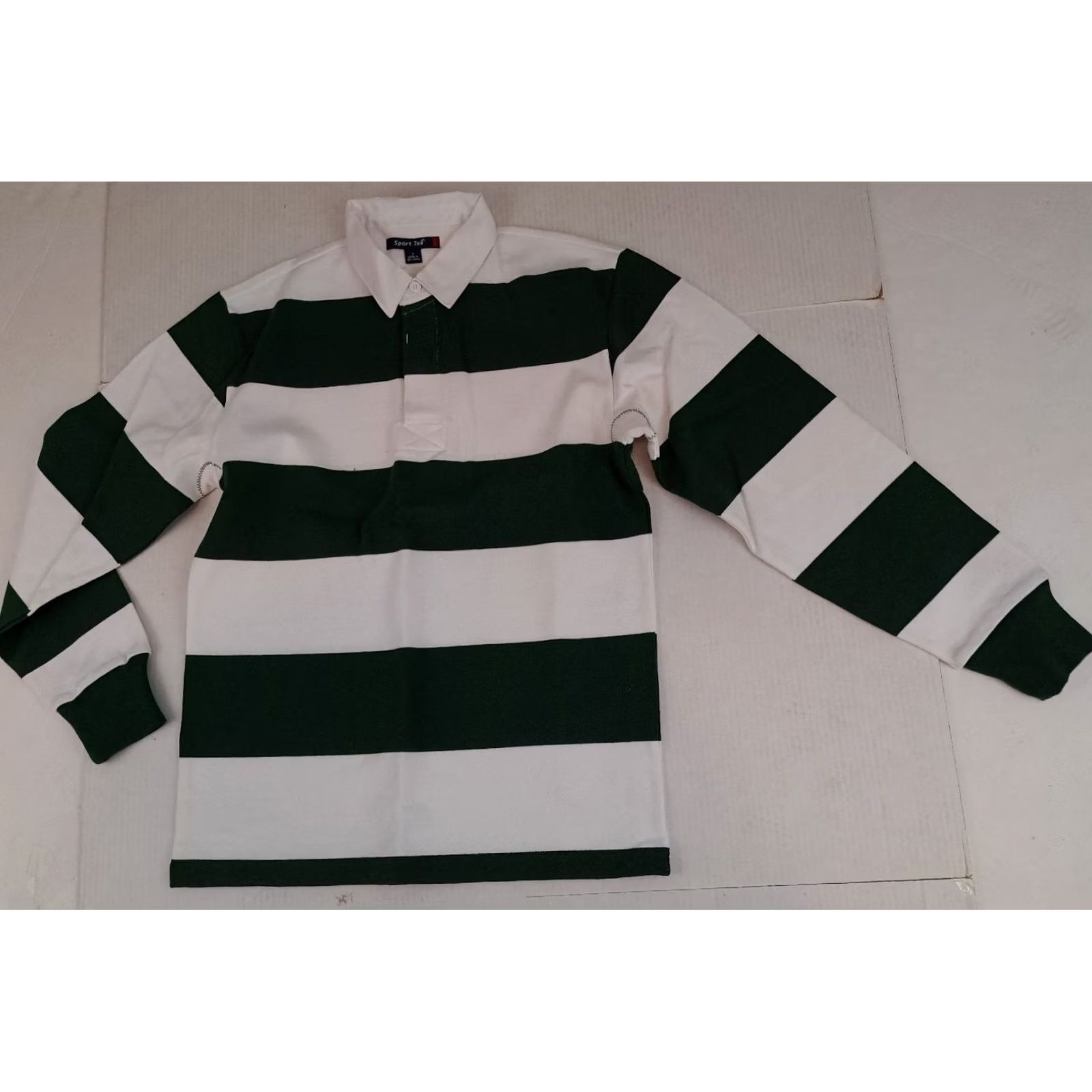 Vintage VINTAGE Sport-Tek Shirt S green&white Hidden Button Striped Rugby Size US S / EU 44-46 / 1 - 2 Thumbnail