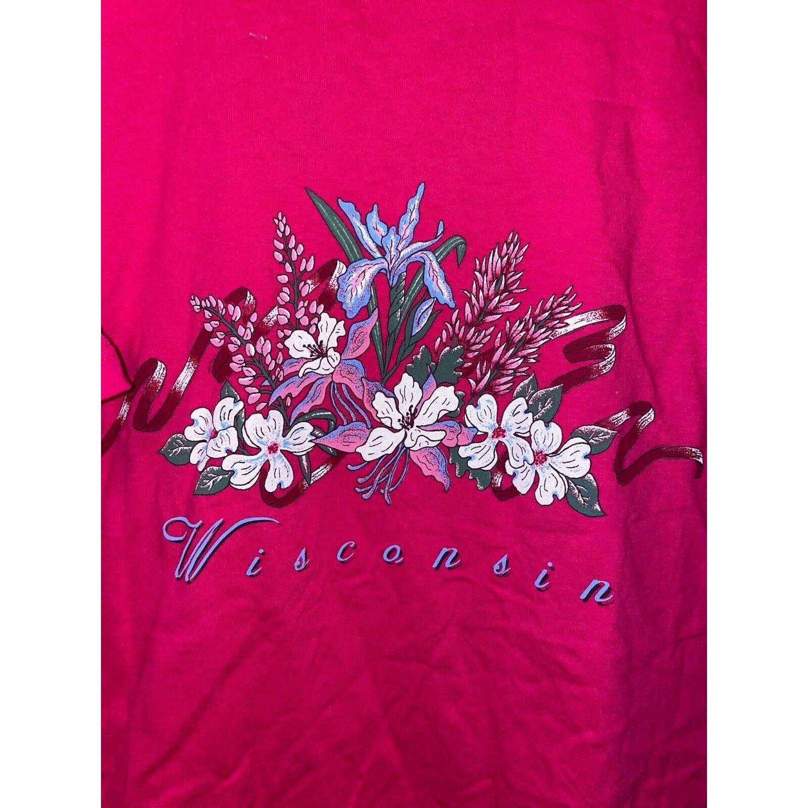 Jerzees Vintage Wisconsin Shirt Pink Flower Test Print Tee VTG 90s L Size US L / EU 52-54 / 3 - 2 Thumbnail