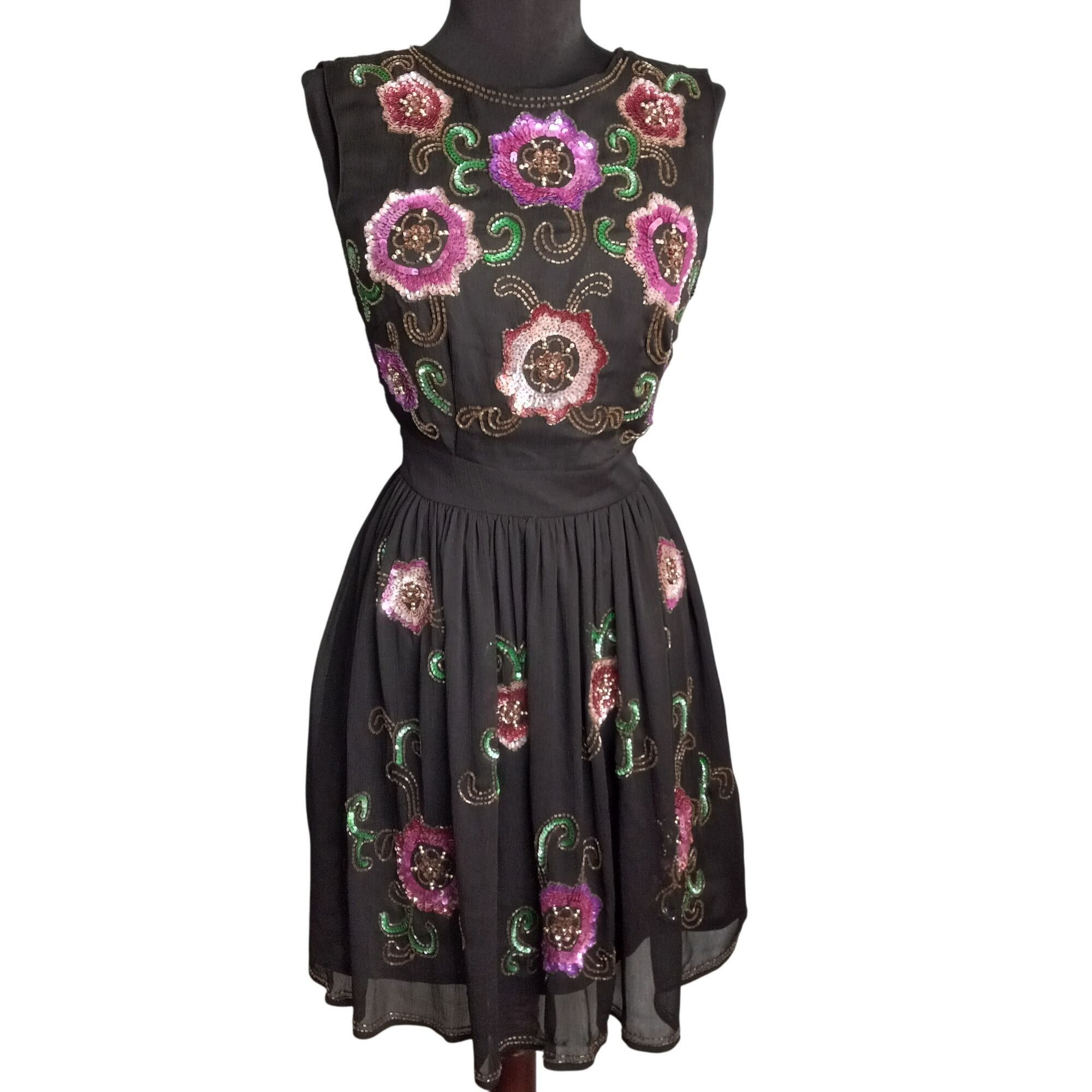 Asos ASOS Size 2 Petite Dress Little Black Embroidered Sleeveless Size XS / US 0-2 / IT 36-38 - 1 Thumbnail