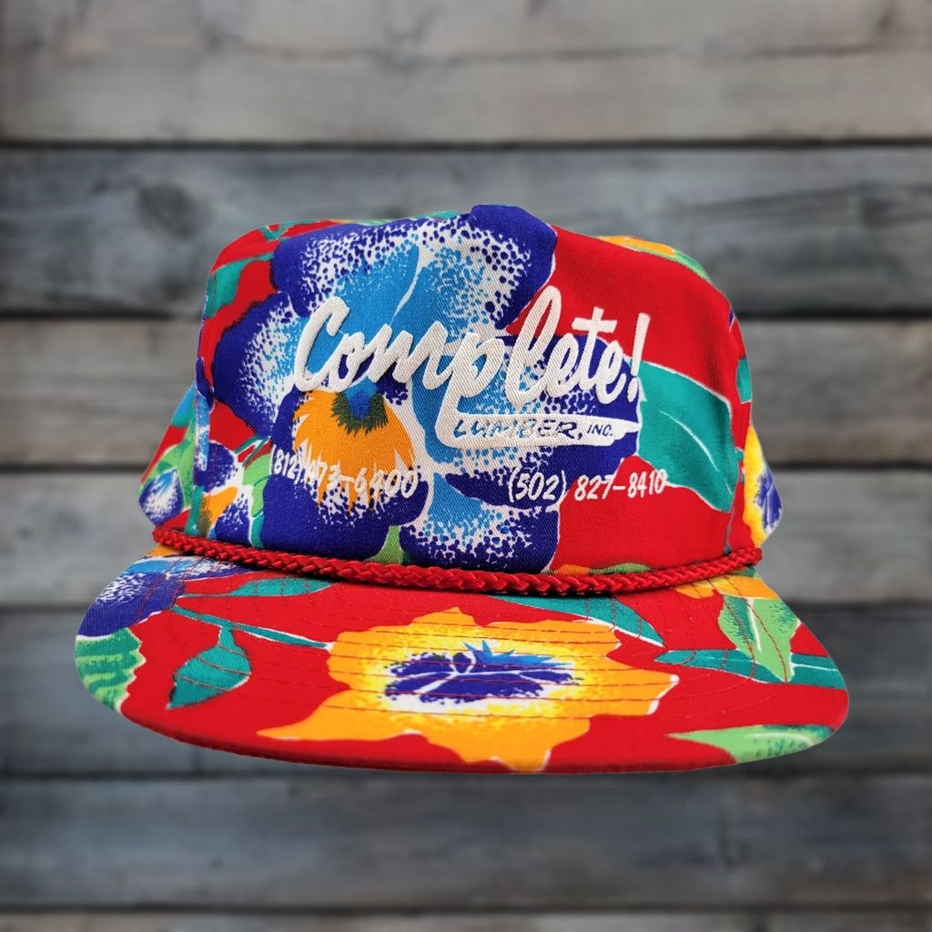 Roper VINTAGE 1980’s Rope Snapback Hat Trucker Cap Floral Complete Lumber INC Size ONE SIZE - 1 Thumbnail