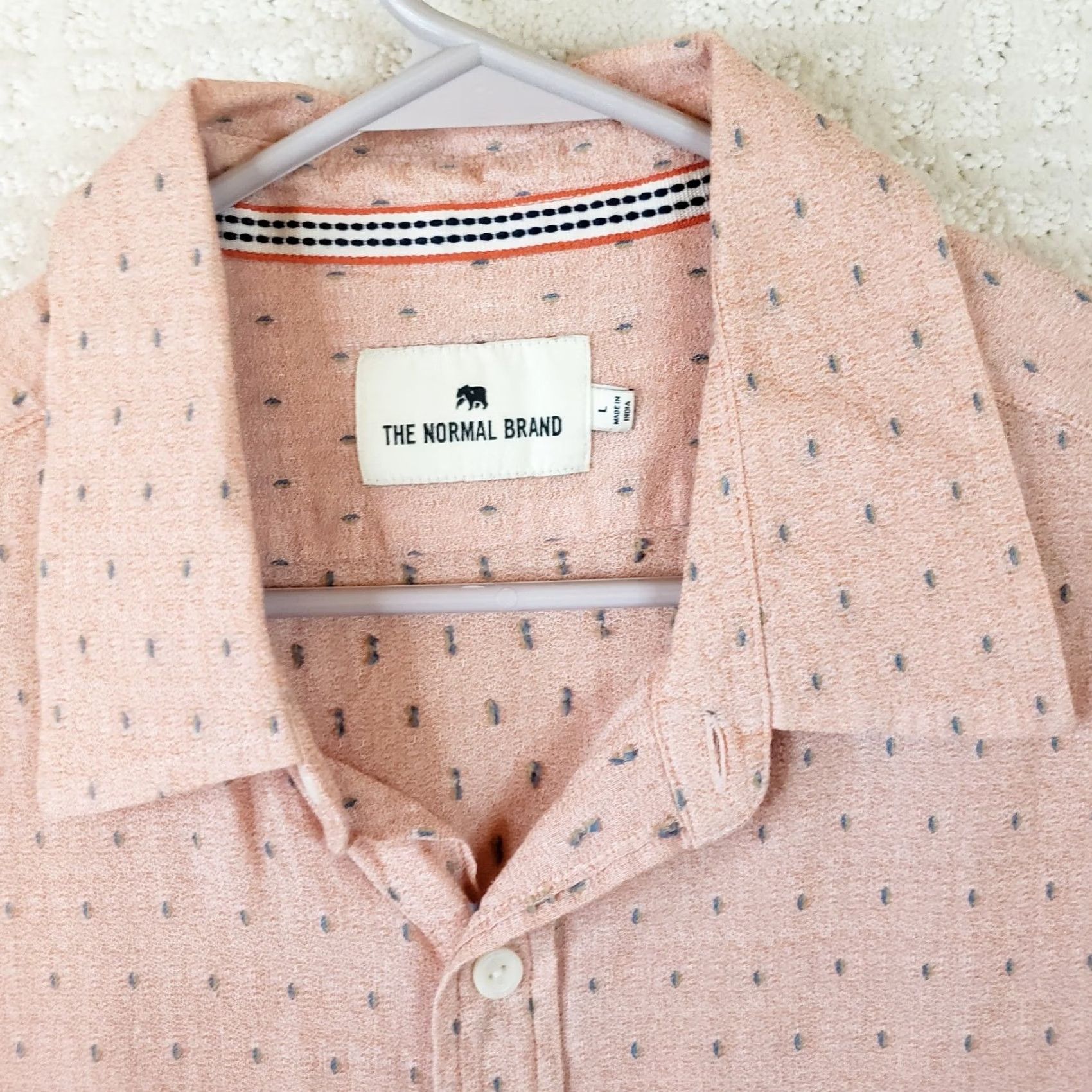 J Brand The Normal Brand Men's L Peach Pink Geometric Short Sleeve Button Up Cotton Shirt Size US L / EU 52-54 / 3 - 4 Thumbnail