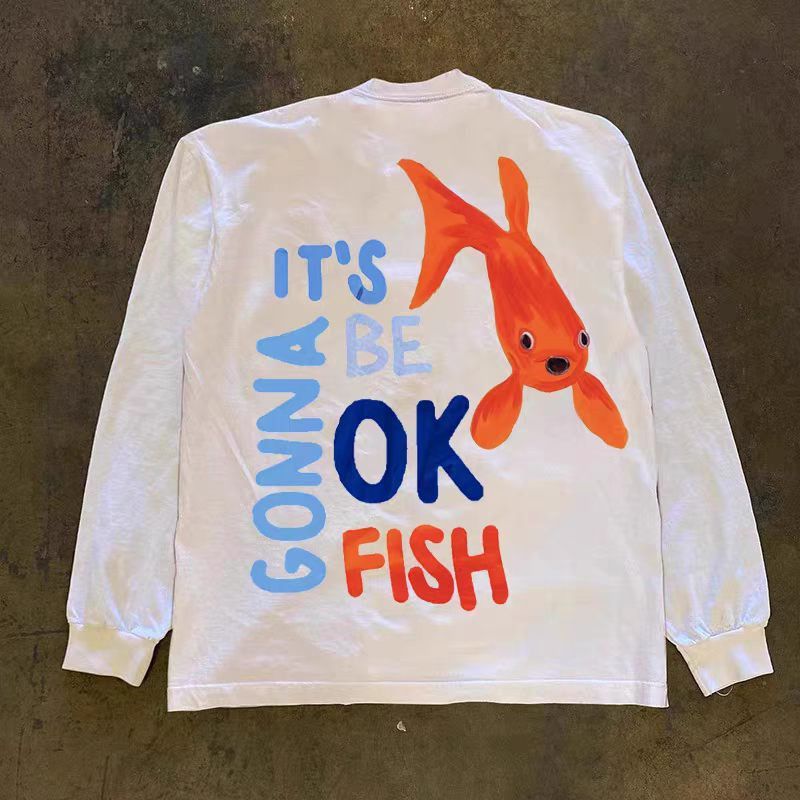 Vintage White Washed Vintage Long-Sleeve T-Shirt with Goldfish Print Size US M / EU 48-50 / 2 - 1 Thumbnail