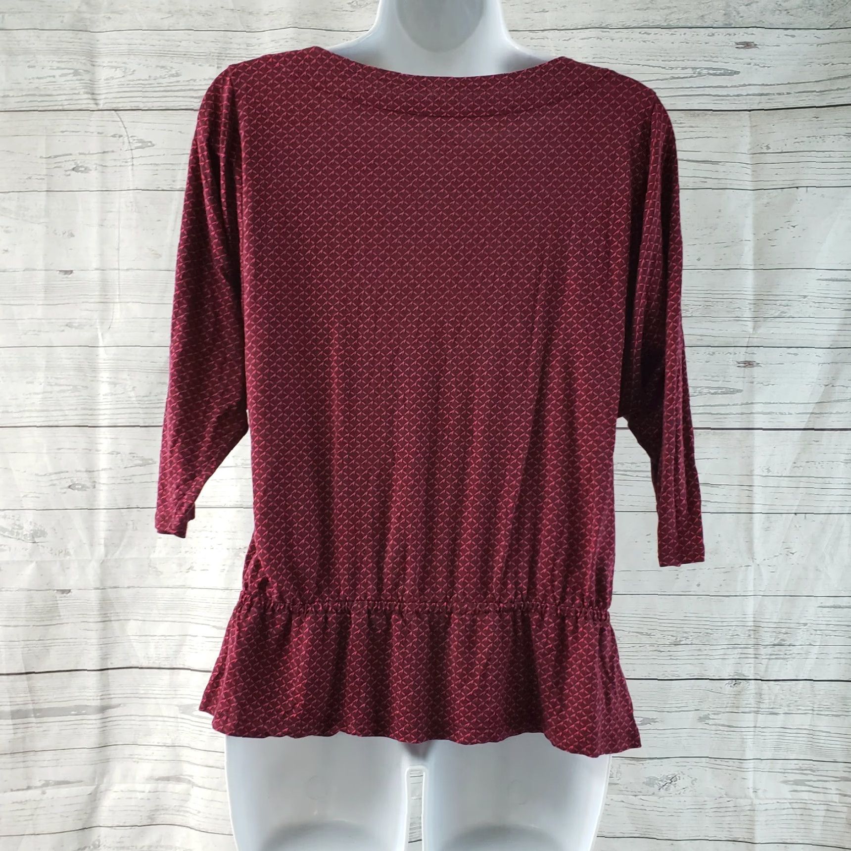 Loft LOFT Ann Taylor Womens Blouse XS Pink 3/4 Sleeve Elastic Waist Rayon Geometric Boat Neck Womens Men’s? Size XS / US 0-2 / IT 36-38 - 3 Thumbnail