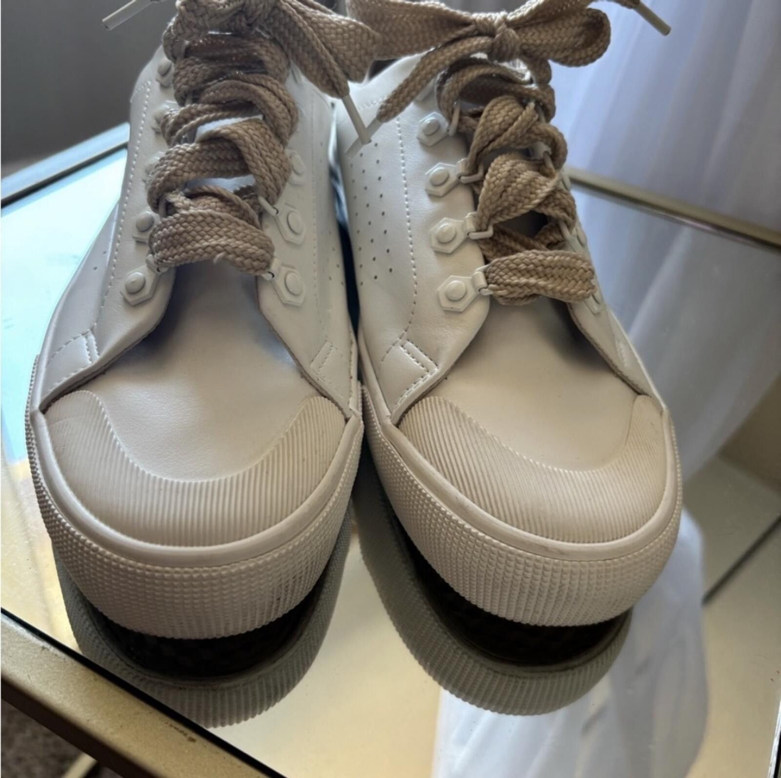 Bershka (Bershka) Cream Sneakers with Tan Laces Size US 9 / IT 39 - 8 Thumbnail