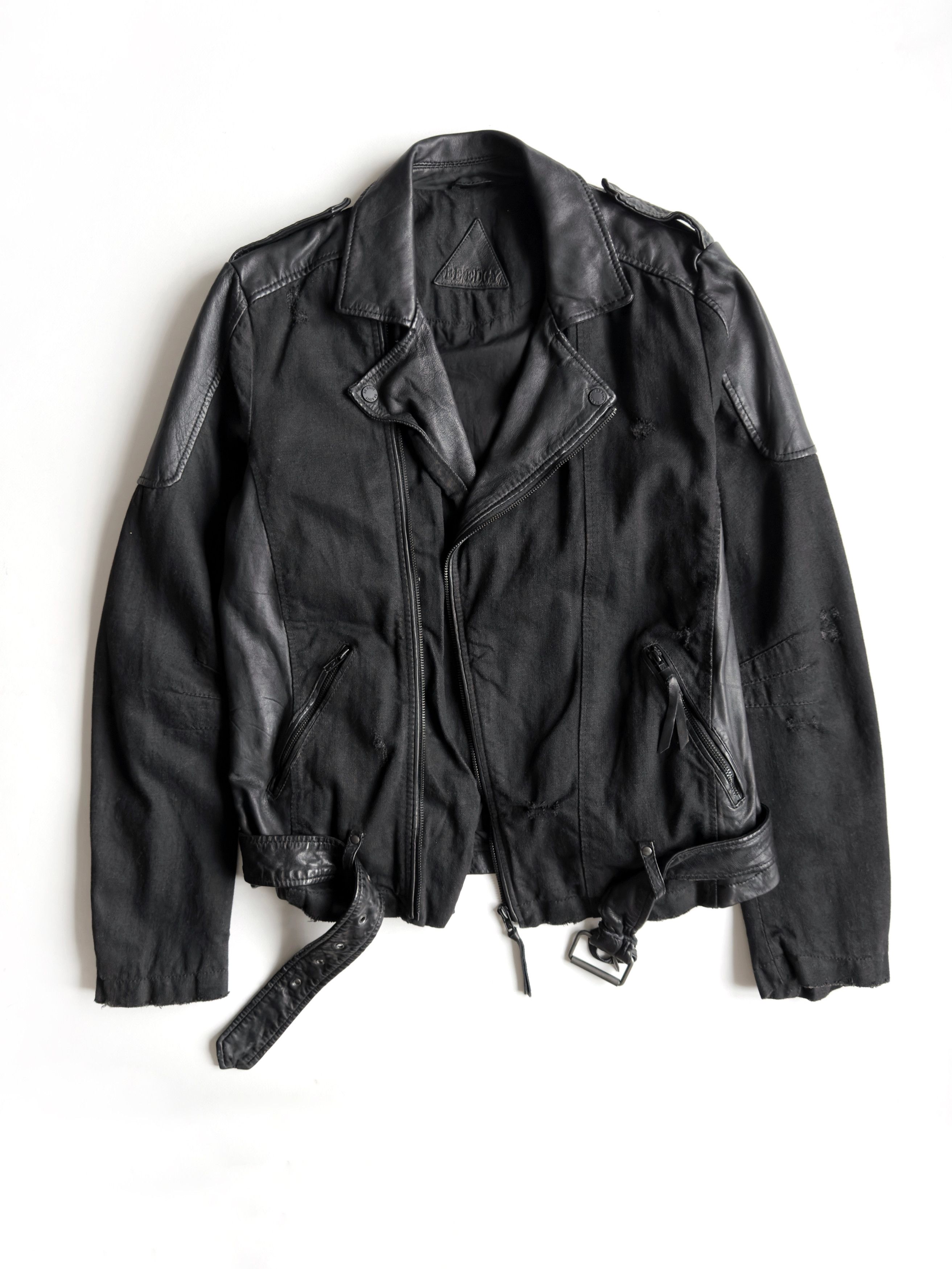 BE EDGY Men's Be Edgy Leather & Canvas Distressed Biker Jacket (L) Size US L / EU 52-54 / 3 - 2 Thumbnail
