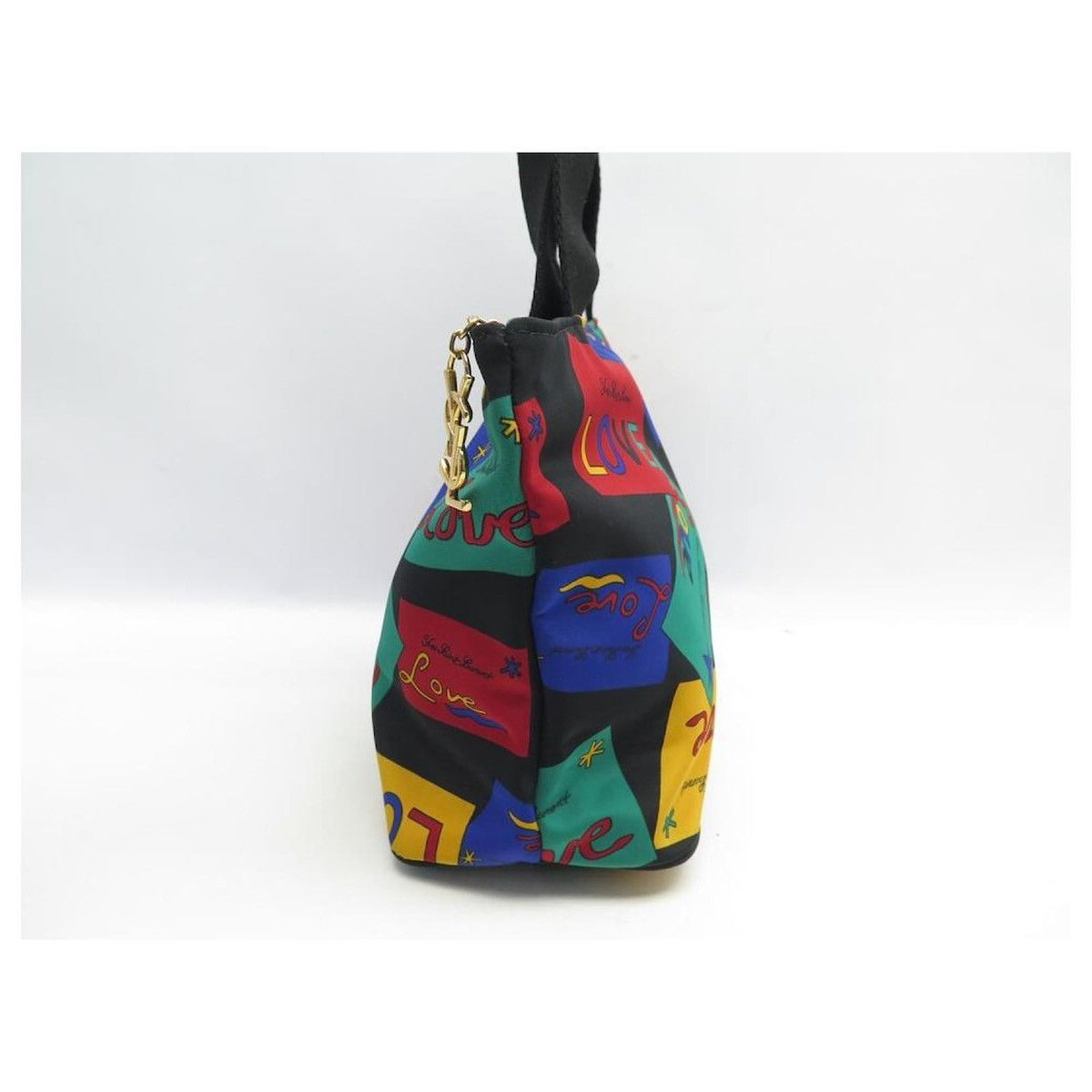Yves Saint Laurent Yves Saint Laurent Black Love Printed Nylon Handbag/Tote Bag Size ONE SIZE - 5 Thumbnail