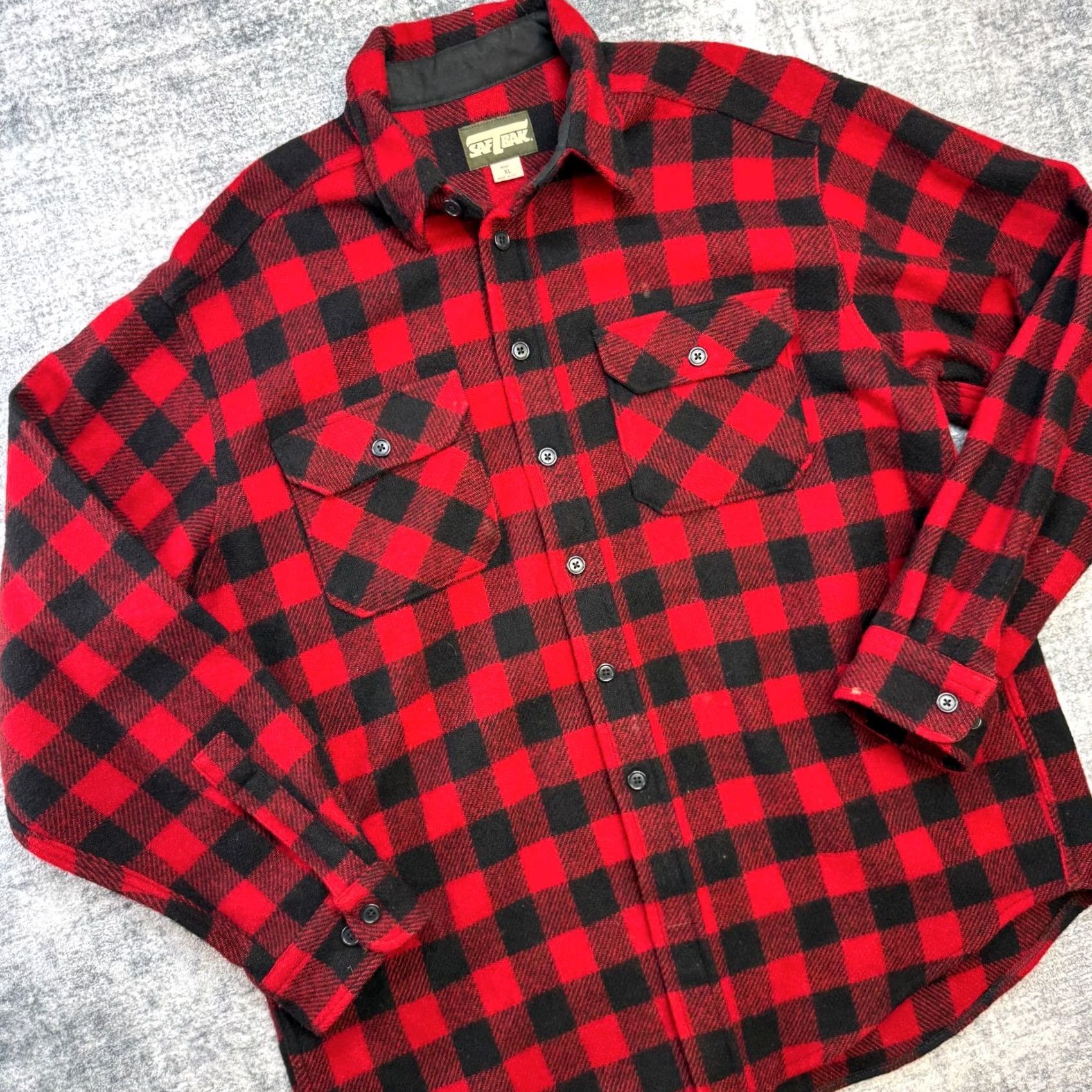 SafTbak SafTbak Vintage Check Wool Flannel Button-Up Shirt - Mens XL Red Black Size US XL / EU 56 / 4 - 2 Thumbnail